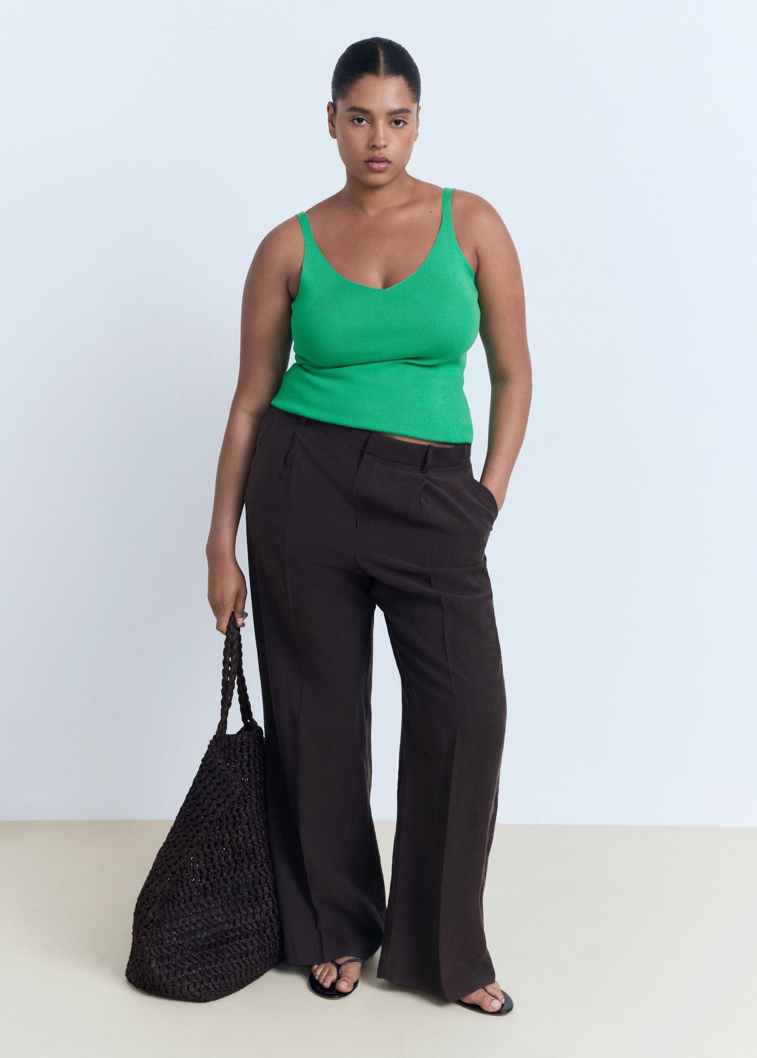 V-neck knitted top - Women | MANGO USA Product Image