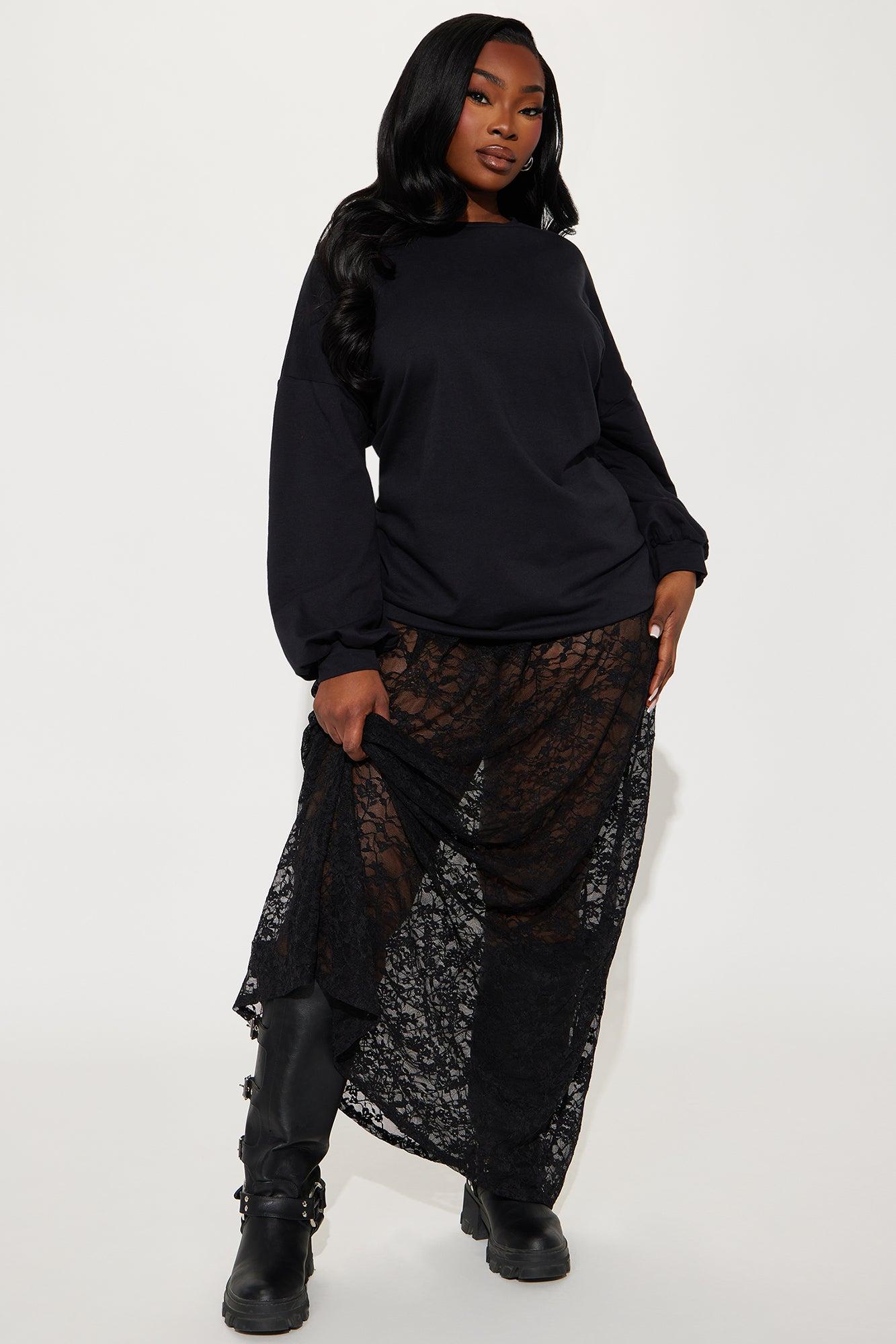 Night Whisper Lace Skirt Set - Black Product Image