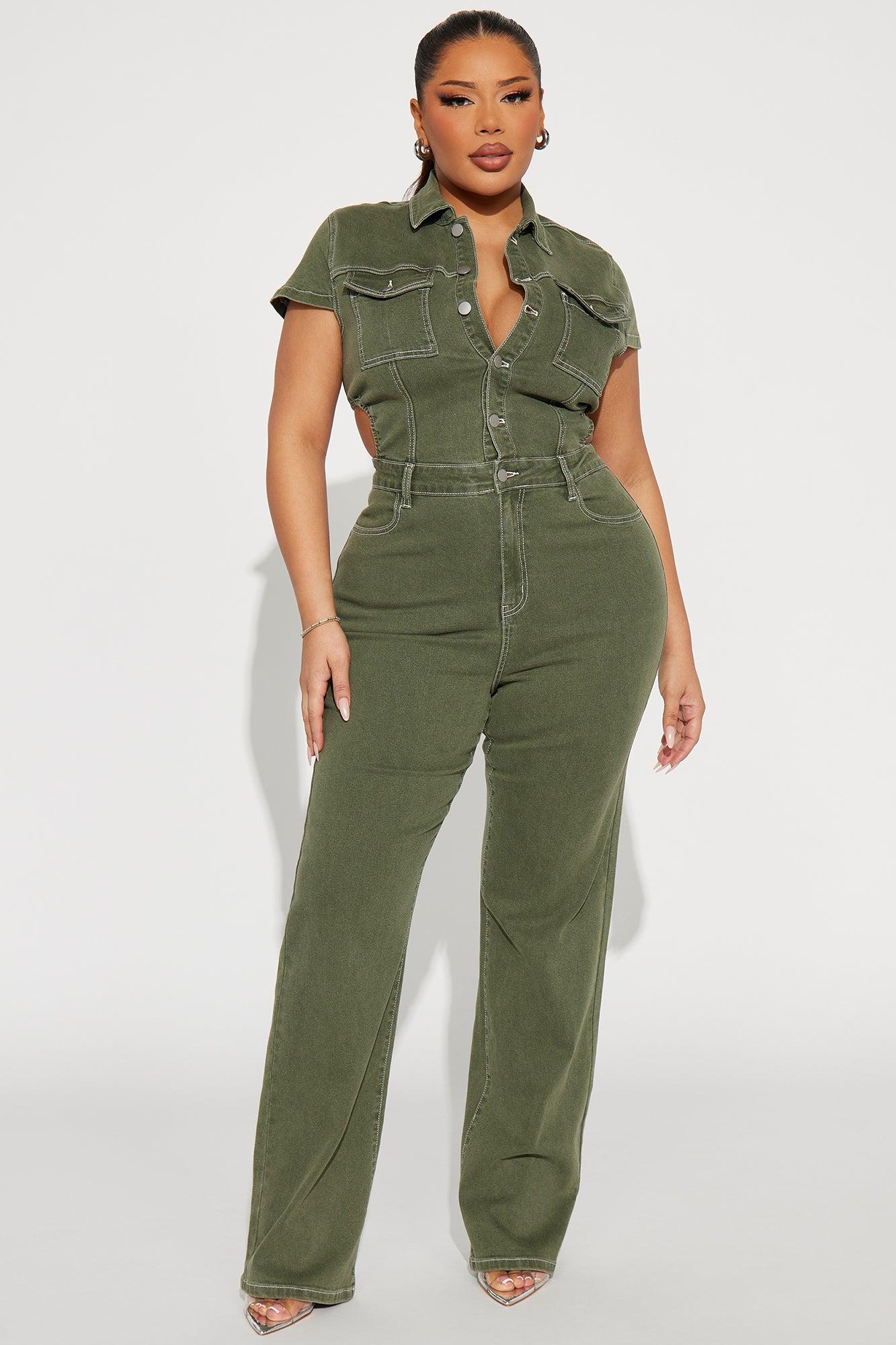 Kamaria Denim Jumpsuit - Olive Product Image