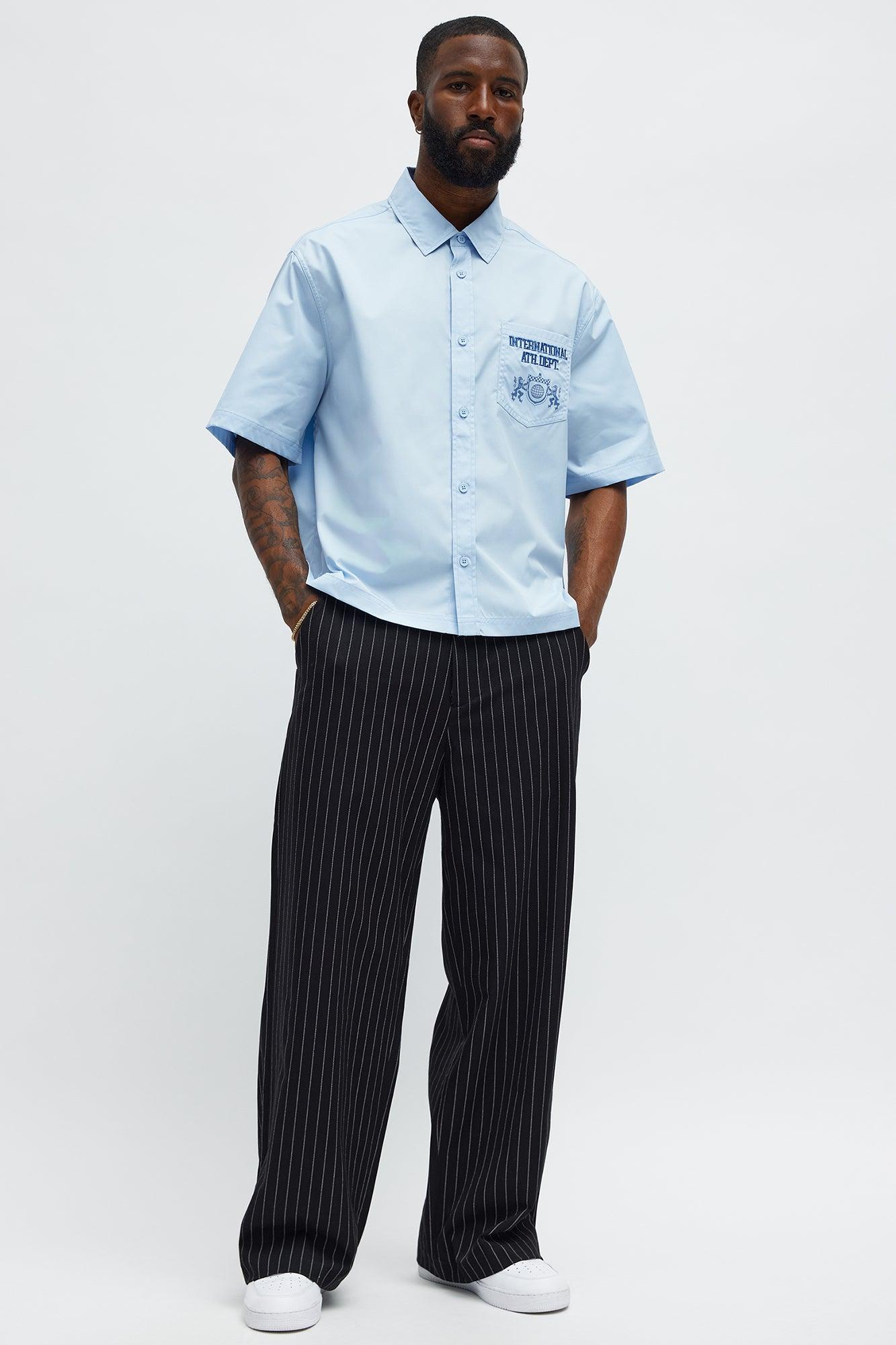Cropped Athletic Dept. Short Sleeve Button Up Shirt - Blue Male Product Image
