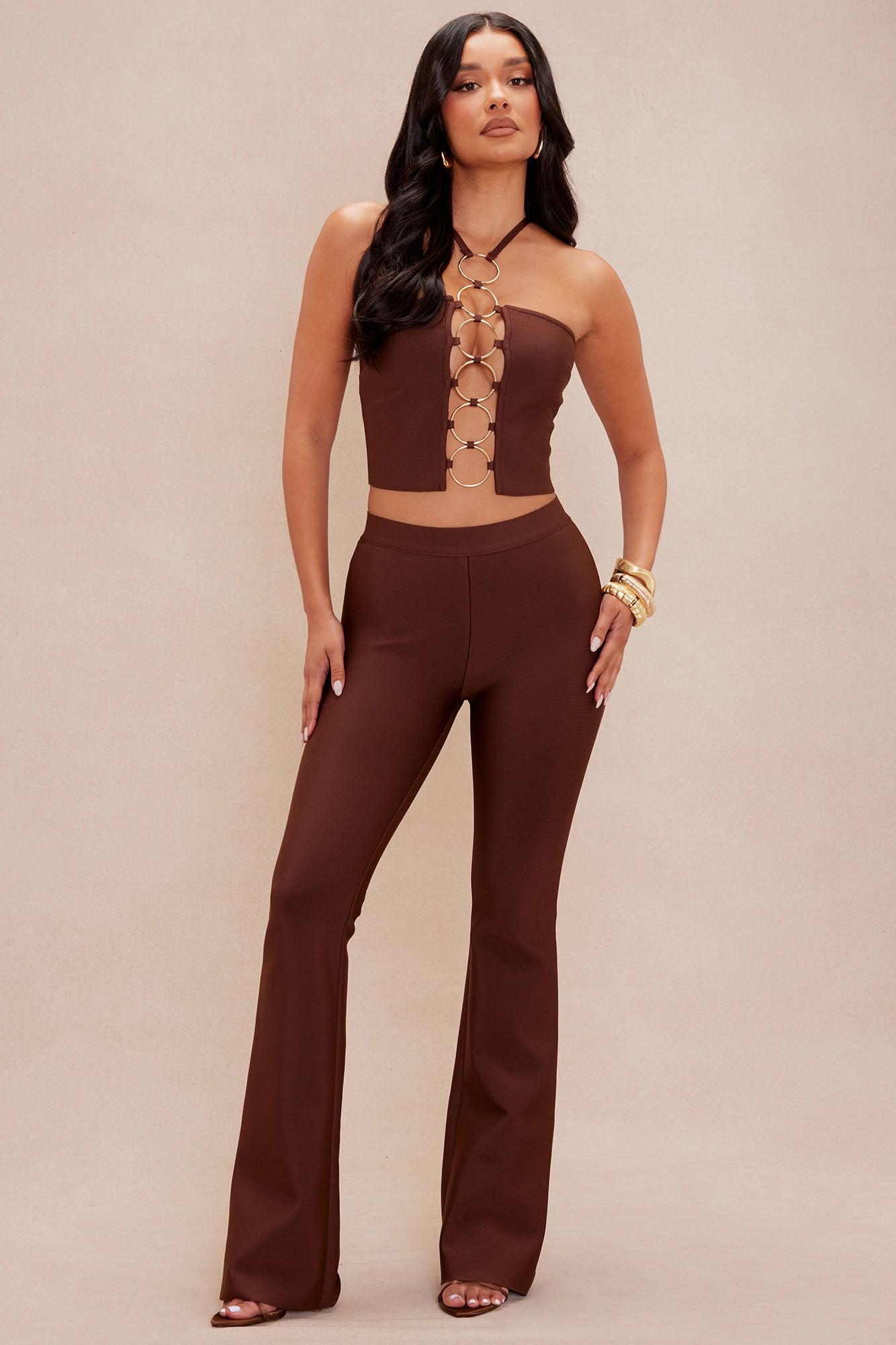 Hannah Bandage Flare Pant Set - Chocolate Product Image