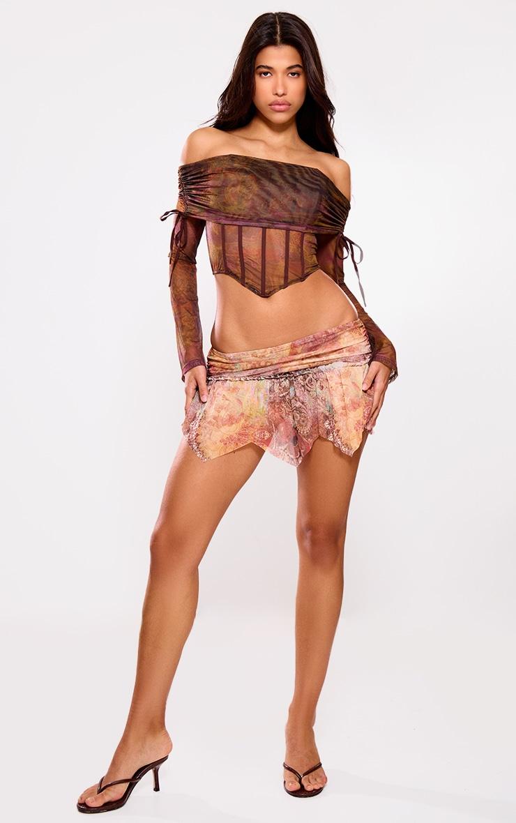 Brown Mesh Bardot Boning Corset Product Image