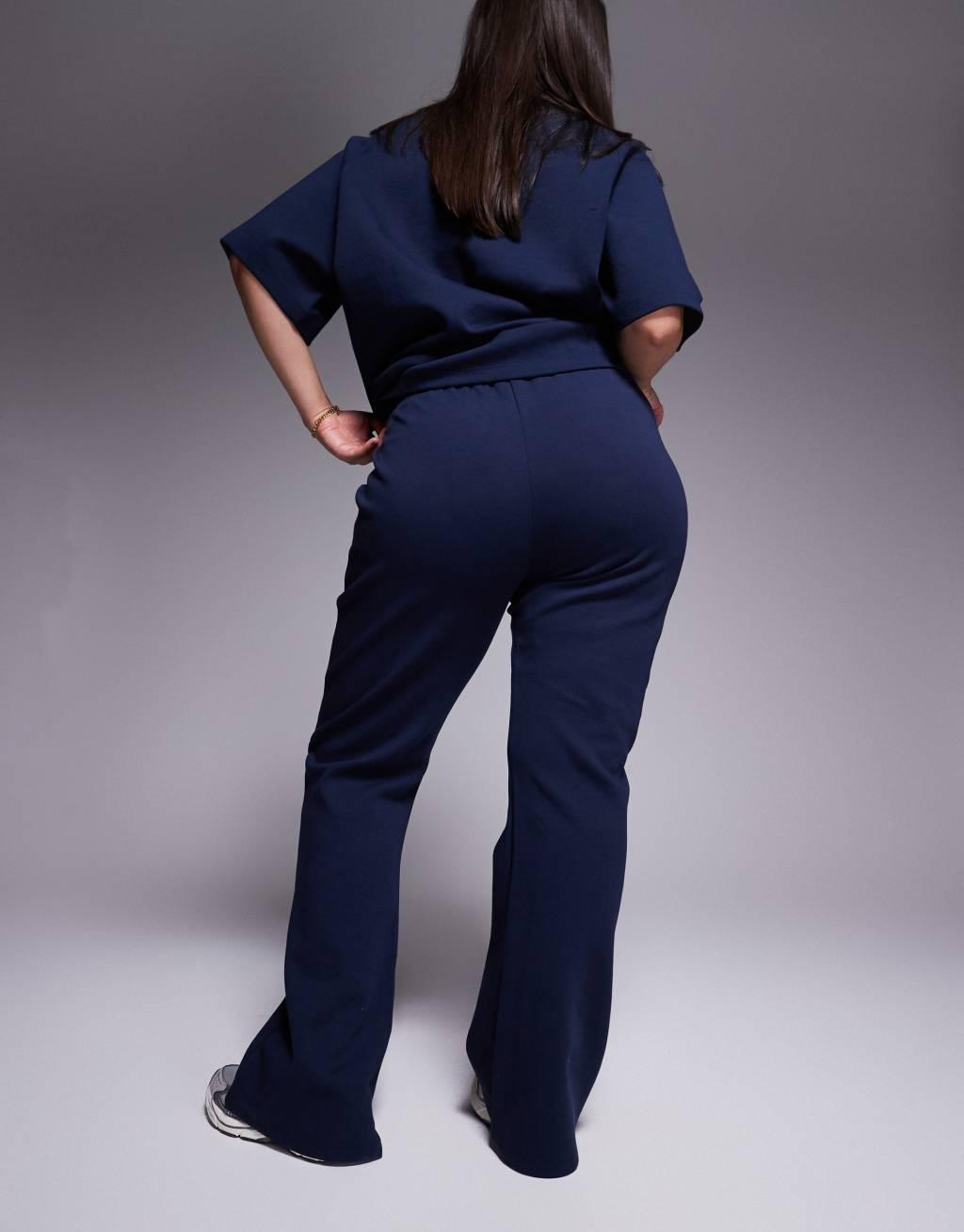 ASOS DESIGN Curve interlock flared sweatpants in navy - part of a set Product Image