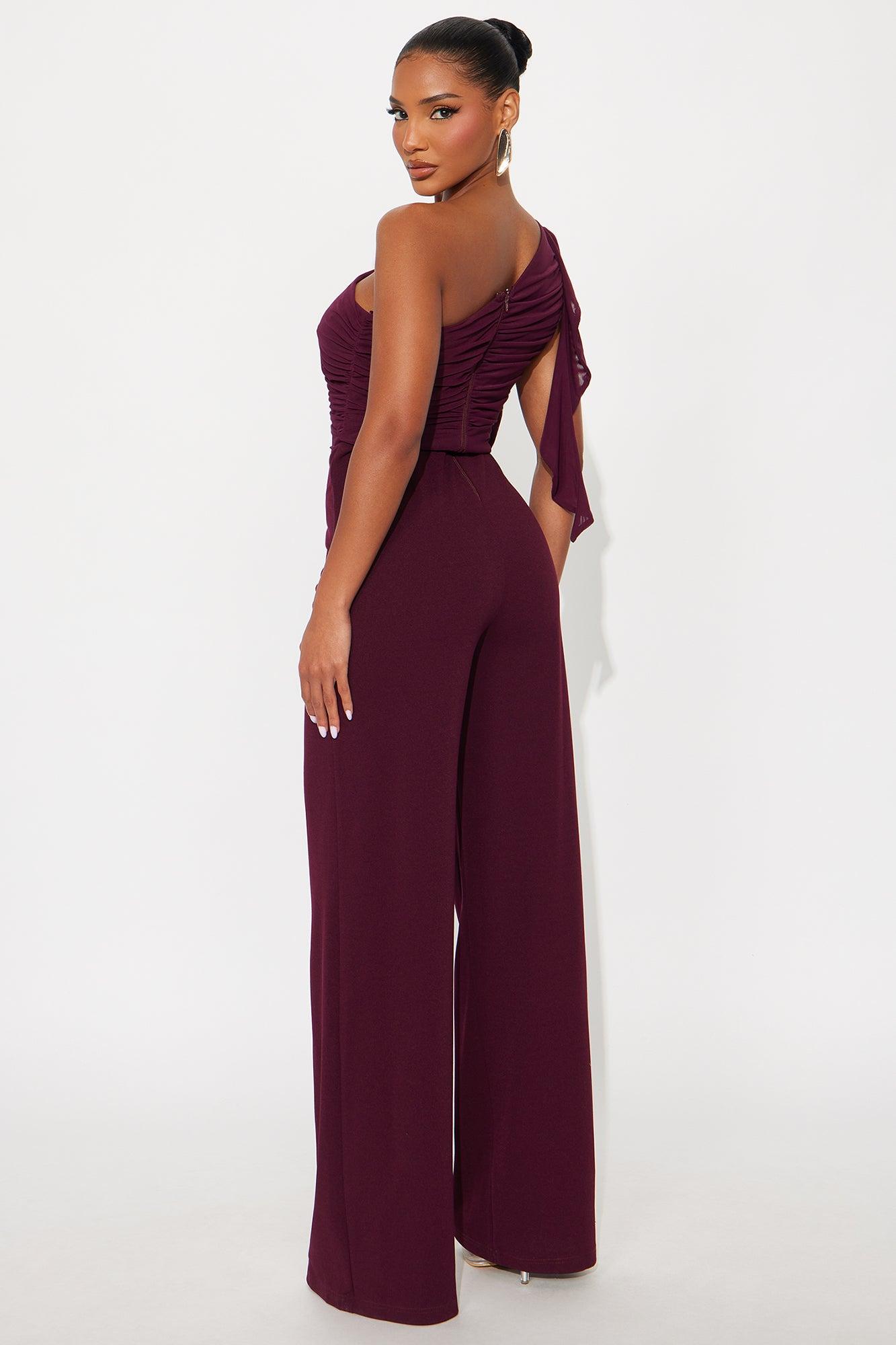 Lorelei One Shoulder Wide Leg Jumpsuit - Burgundy Female Product Image