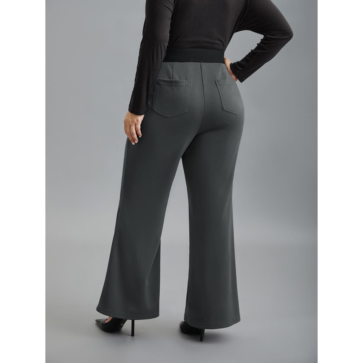 Plus Size Seamed Front Color Contrast Flared Pants Women DimGray Elegant Bootcut Mid Rise Everyday Pants BloomChic 14-16/1X Product Image