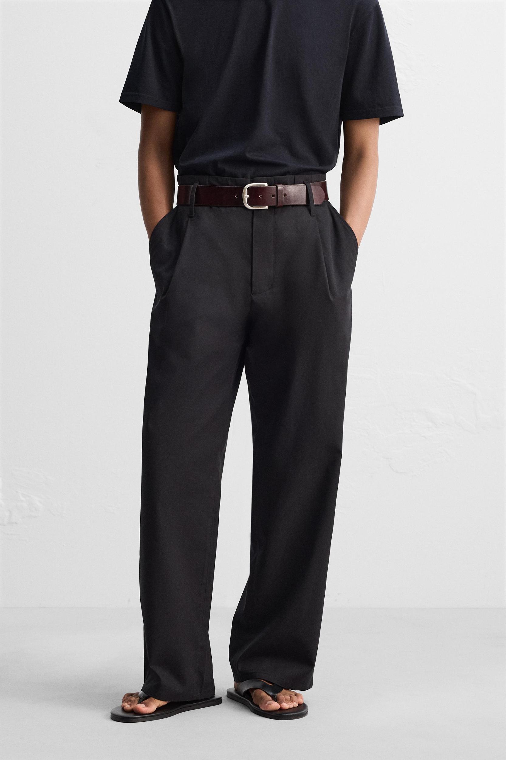 WIDE FIT COTTON-VISCOSE PANTS Product Image