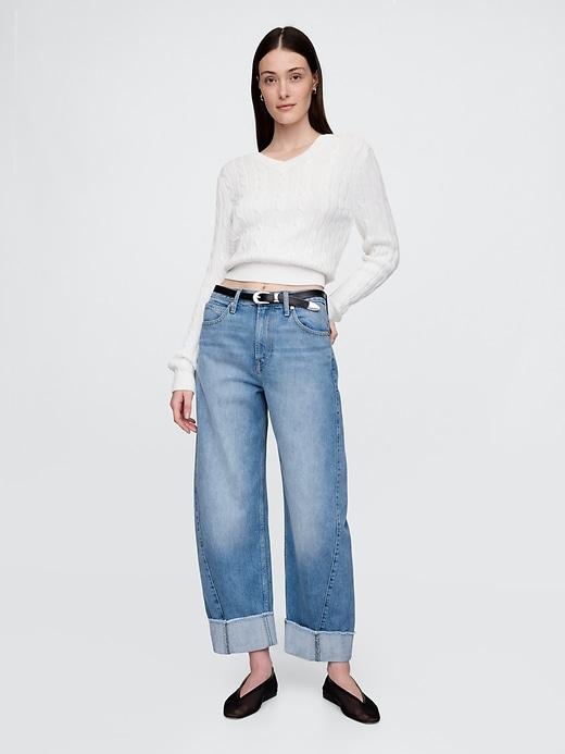 High Rise Cuffed Barrel Jeans Product Image