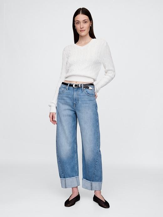 High Rise Cuffed Barrel Jeans Product Image
