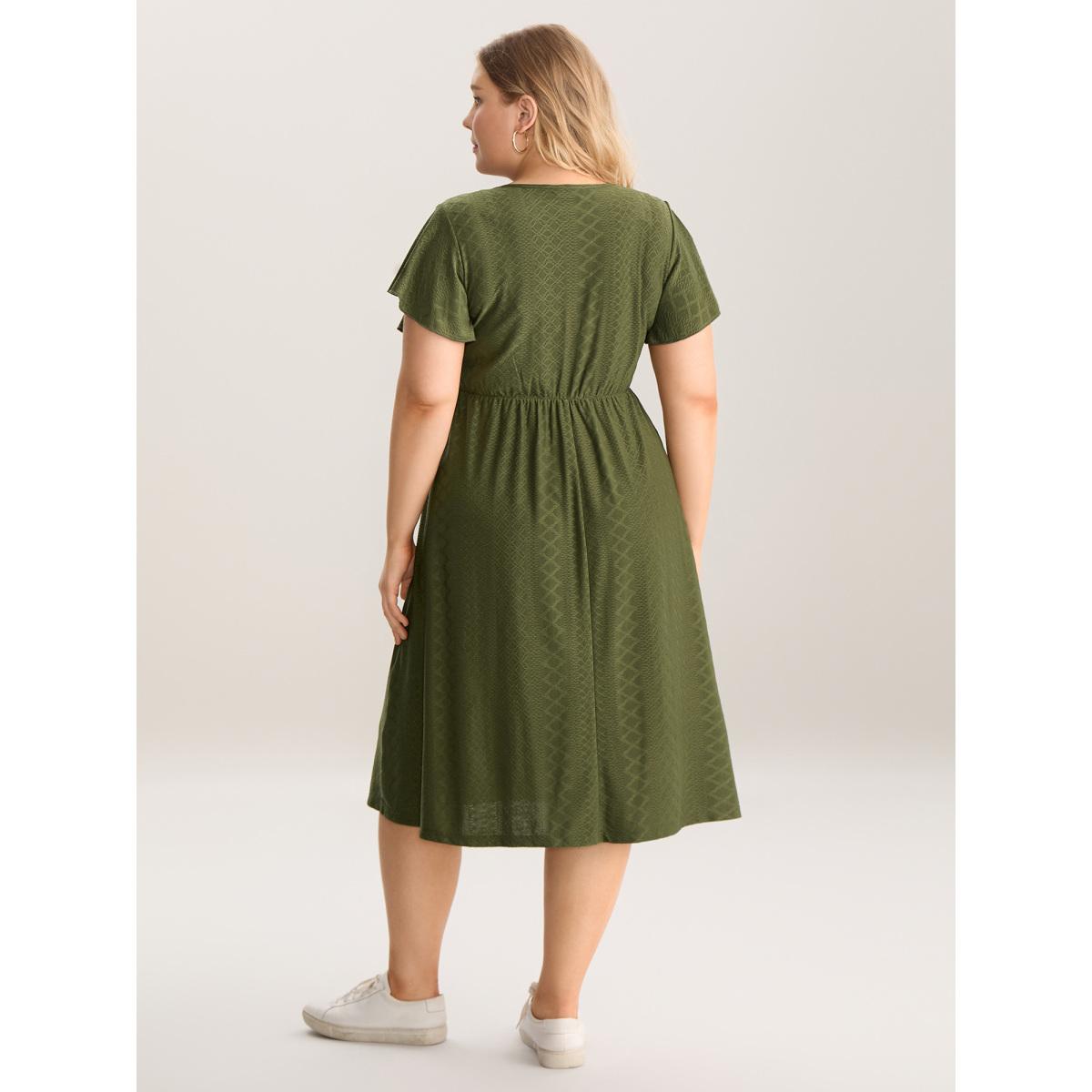 Plus Size Textured Lace V-Neck Knit Midi Dress ArmyGreen Women V-neck Short sleeve Curvy BloomChic 18-20/2X Product Image