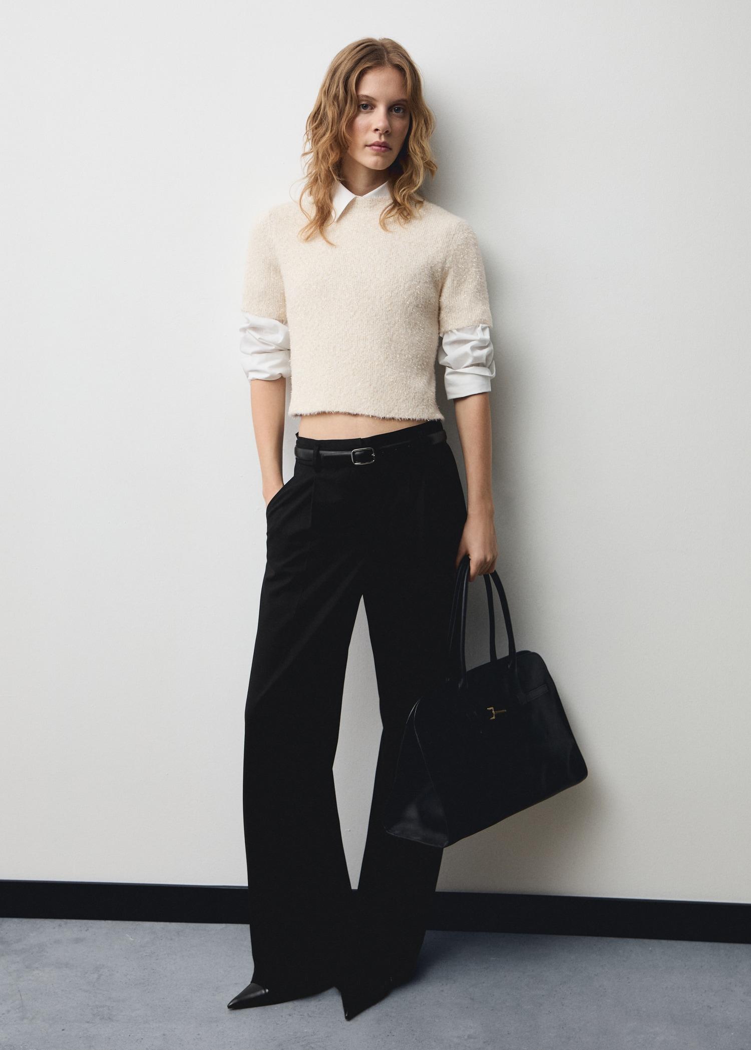 Short-sleeved sweater with shiny detail - Women | MANGO USA Product Image