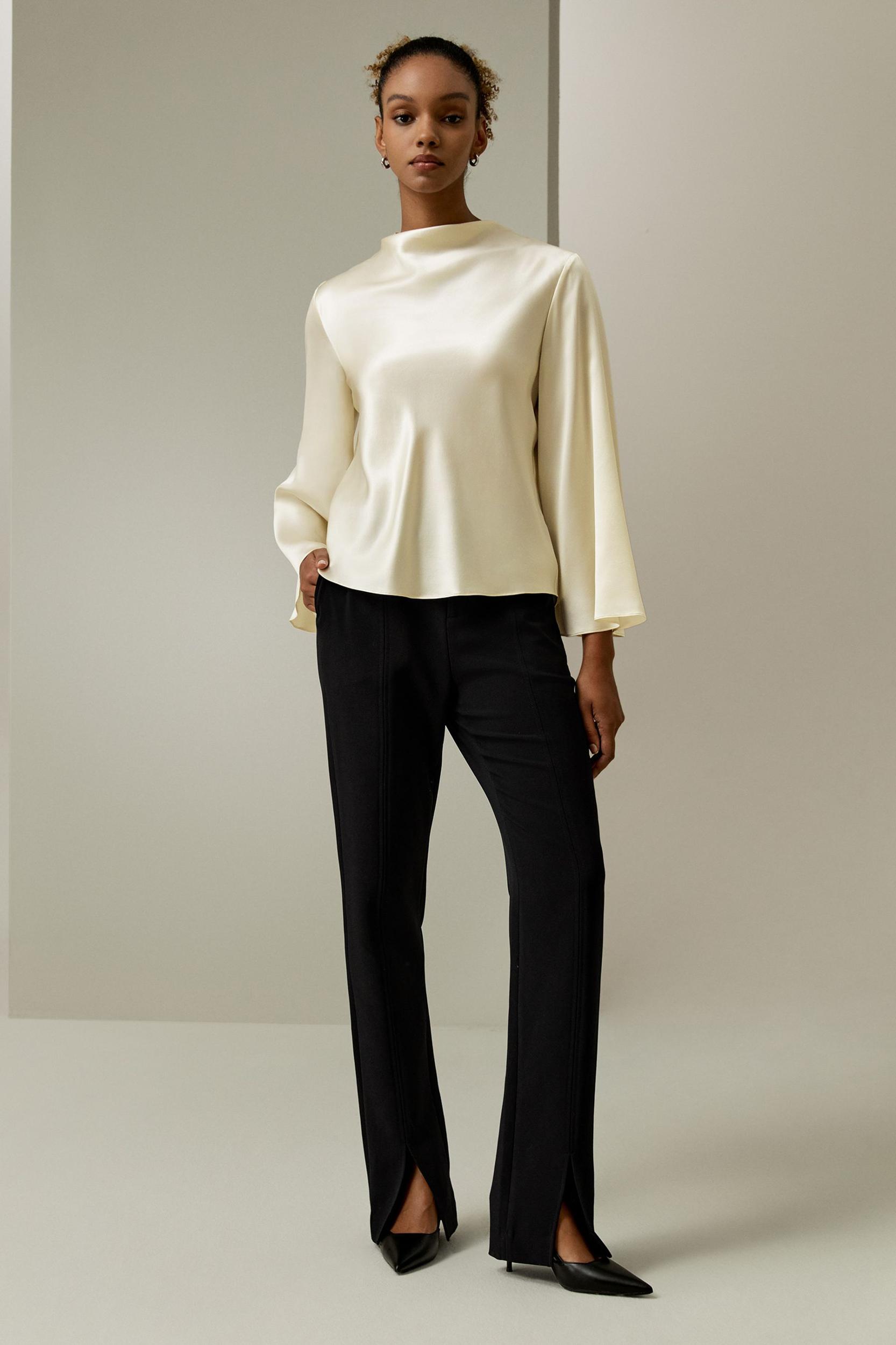 Bell sleeves minimalist silk top Product Image