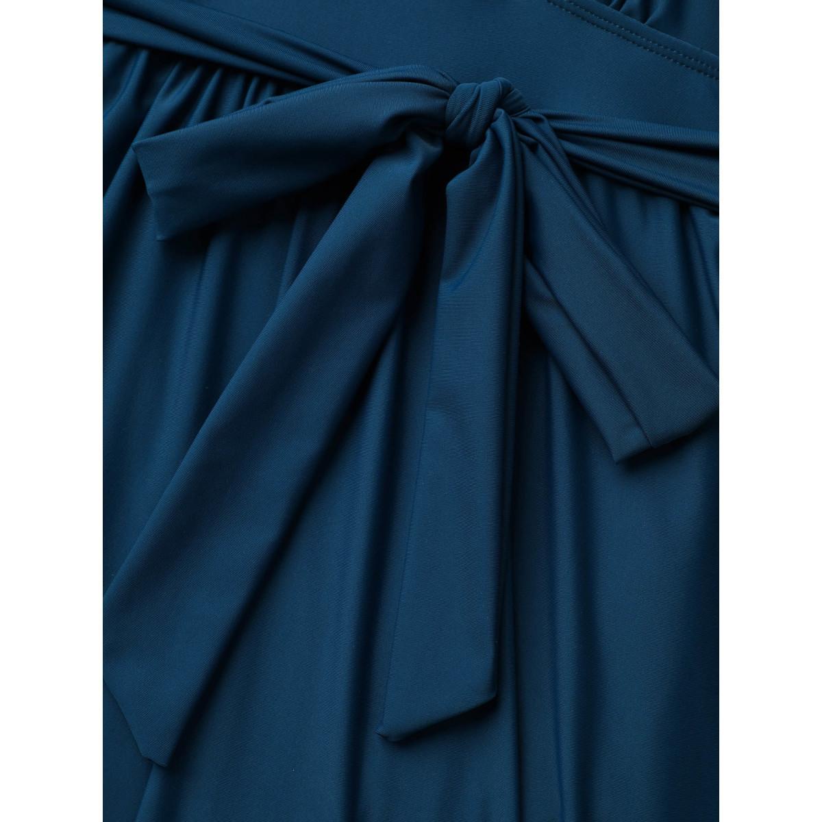 Plus Size Surplice Neckline Belted Plain One-Piece Swimsuit Women's Swimwear Stone Resort Tie knot Curve Bathing Suits High stretch One Pieces BloomChic 18-20/2X Product Image