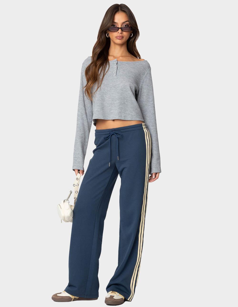 EDIKTED Averie Contrast Striped Sweatpants - BLUE Product Image