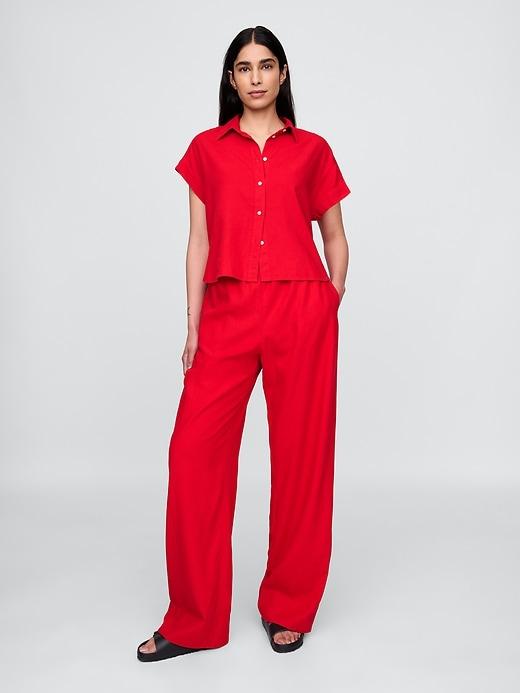 Linen-Blend Easy Wide-Hem Pants Product Image