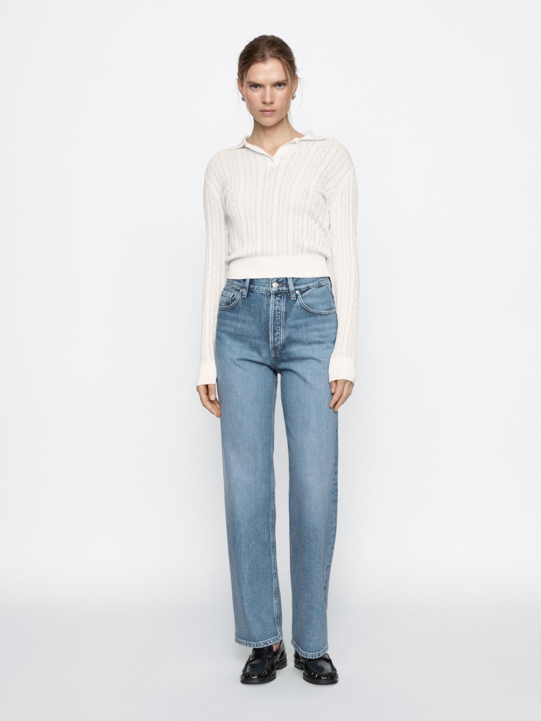 Cotton blend high-waist straight-leg jeans Product Image