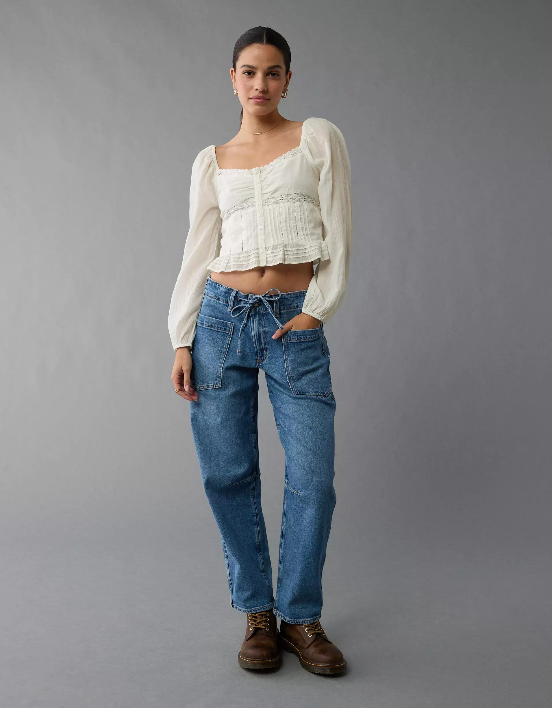 AE Long-Sleeve Cinched Blouse Product Image