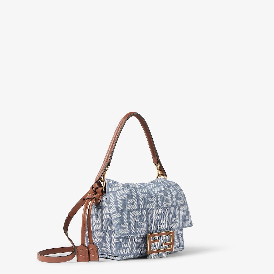 Mamma Baguette SmallBlue denim-effect FF jacquard mini-bag Product Image