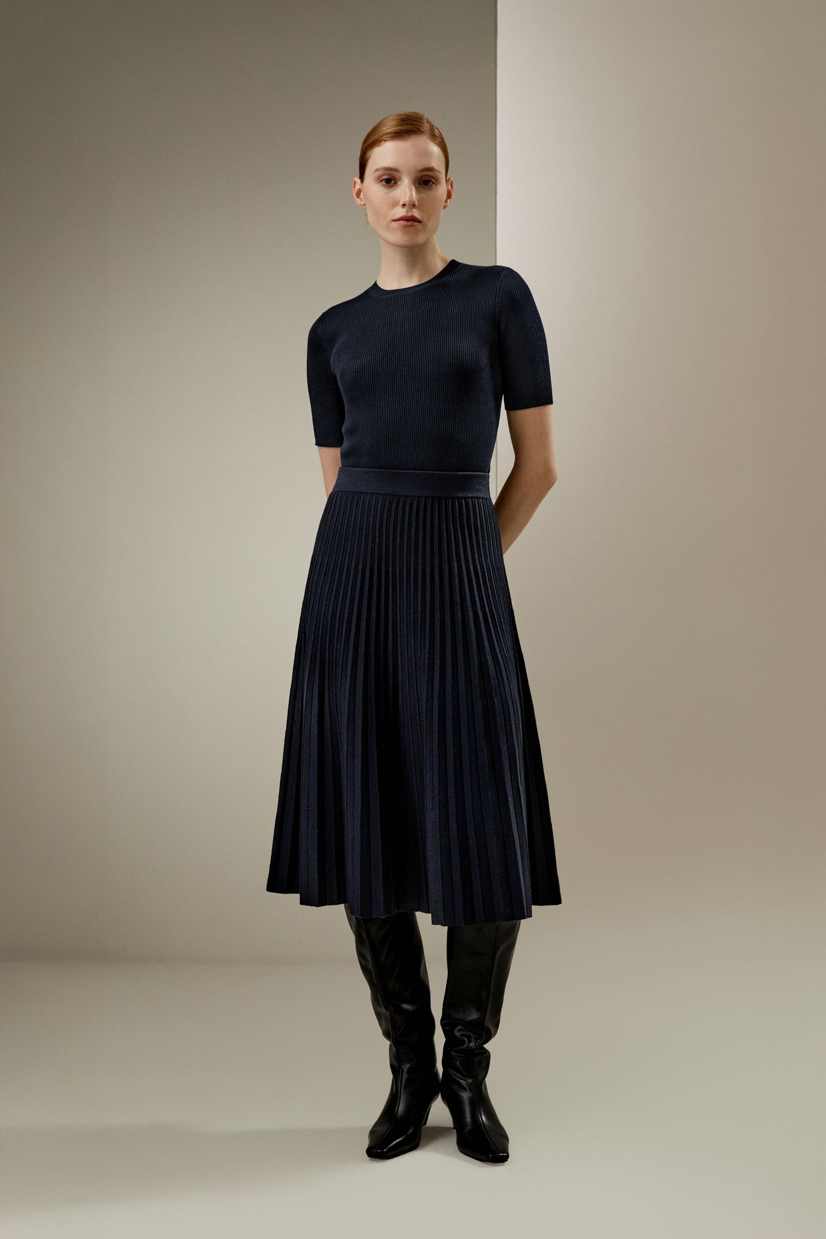 Pleated A-line Merino Wool Skirt Product Image