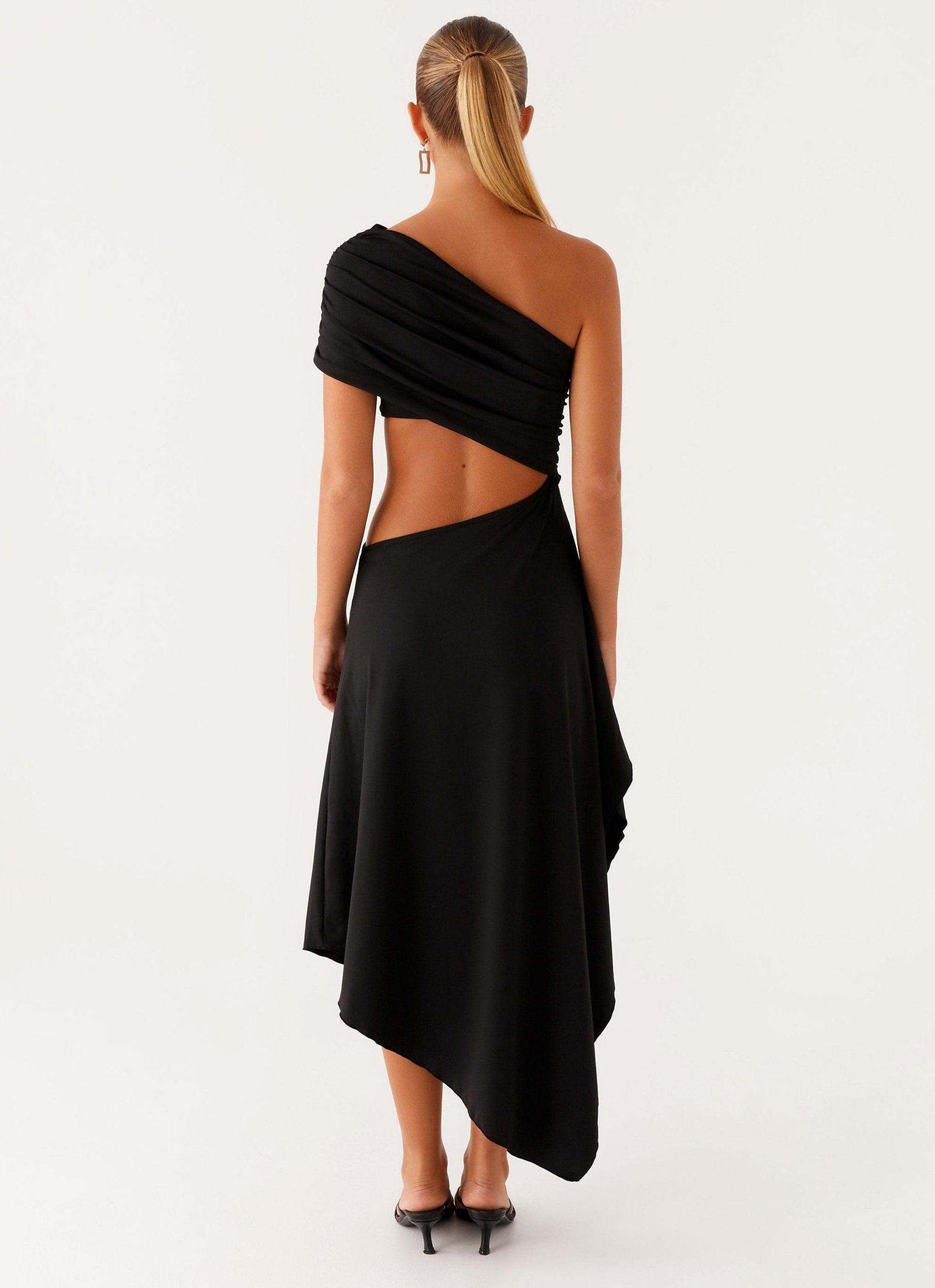 Angelina Asym Midi Dress - Black Product Image