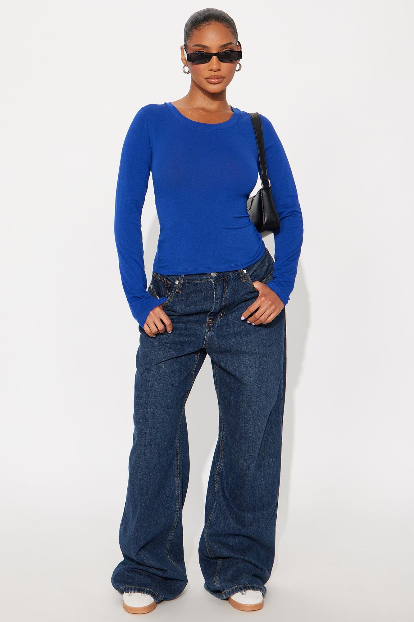 Elise Round Neck Long Sleeve Top - Blue Female Product Image