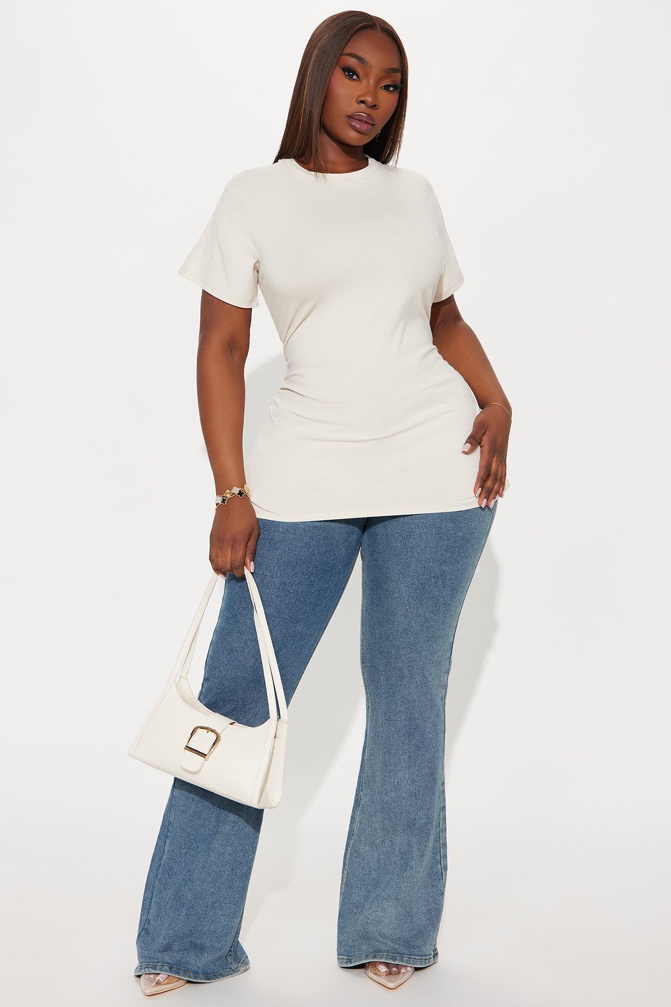 Simply Me Ruched Short Sleeve T-Shirt - Cream Product Image