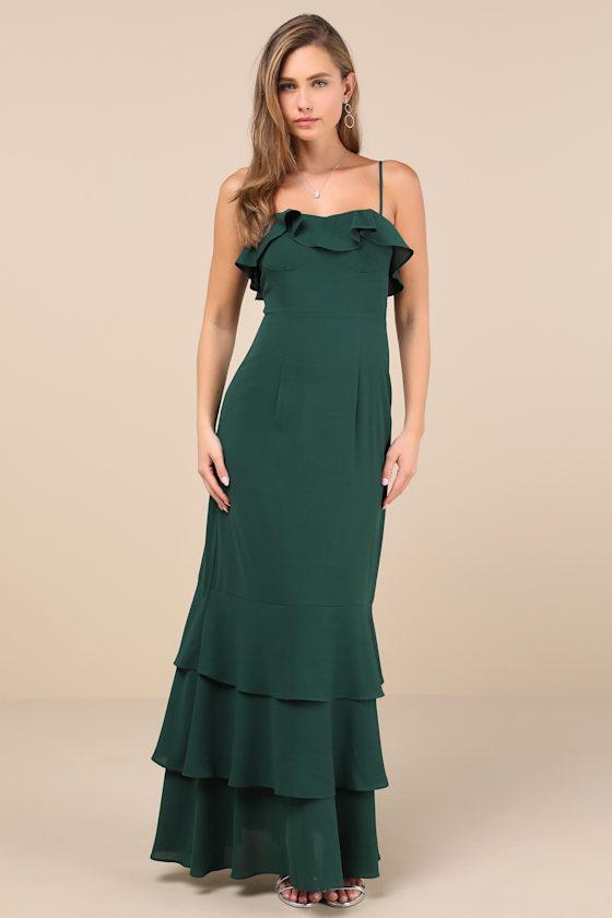 Lively Evenings Green Sleeveless Tiered Maxi Dress Product Image