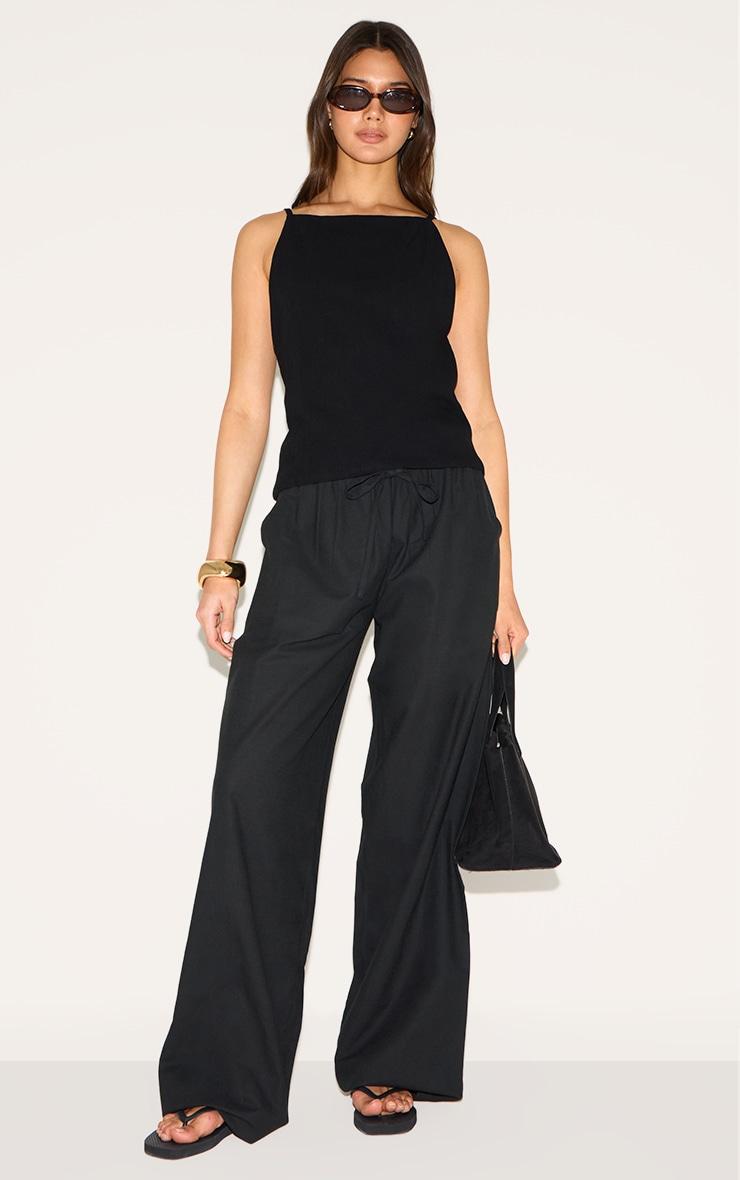 Black Linen Look Open Back Cami Top Product Image