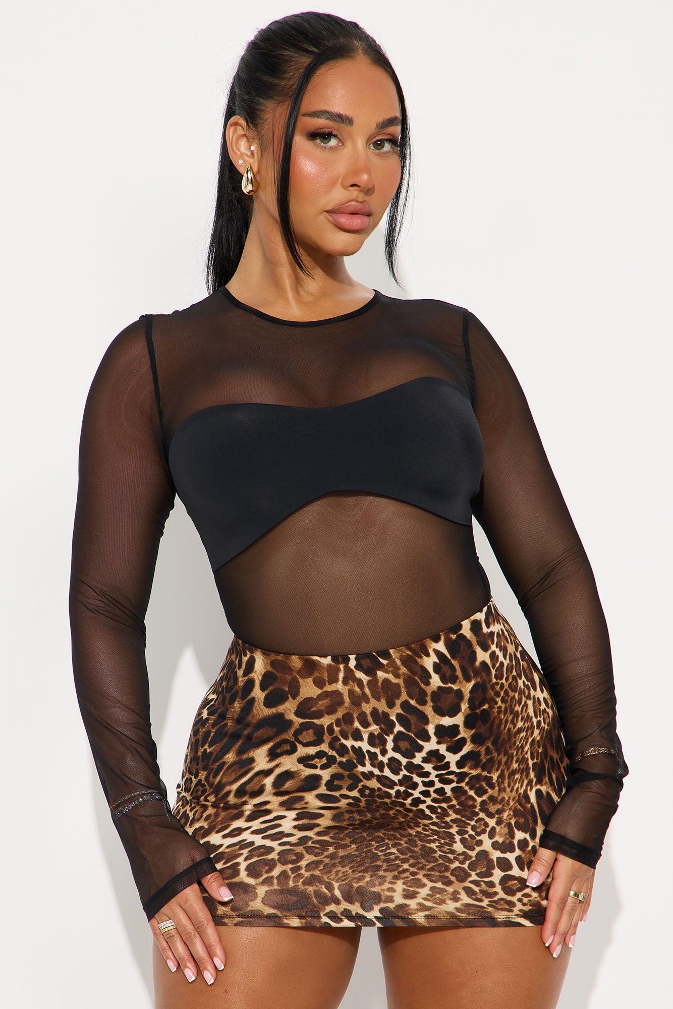 Under Pressure Sheer Mesh Long Sleeve Bodysuit - Black Female Product Image