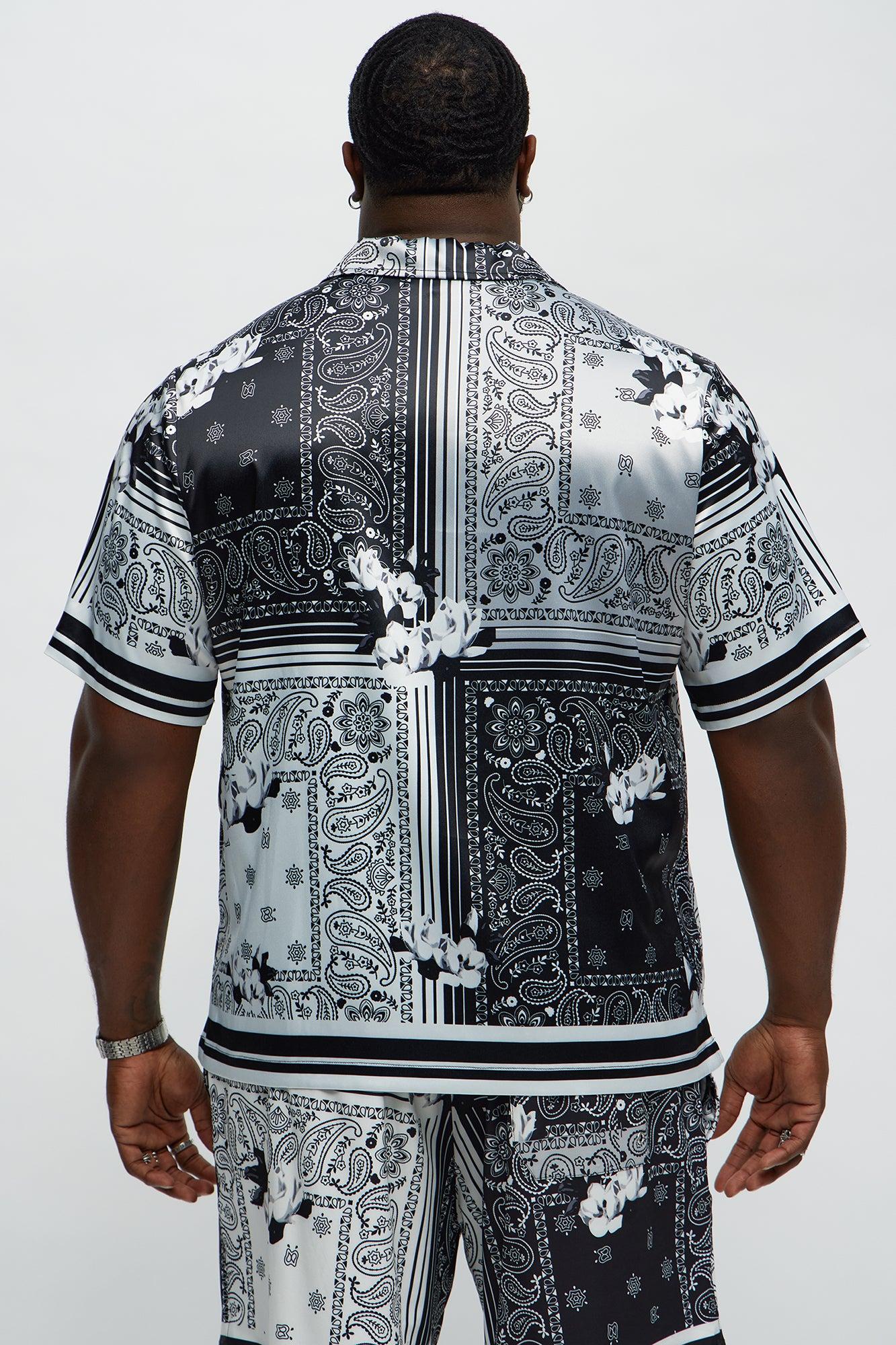 Cuban Collar Paisley Drift Short Sleeve Shirt - Black/combo Male Product Image
