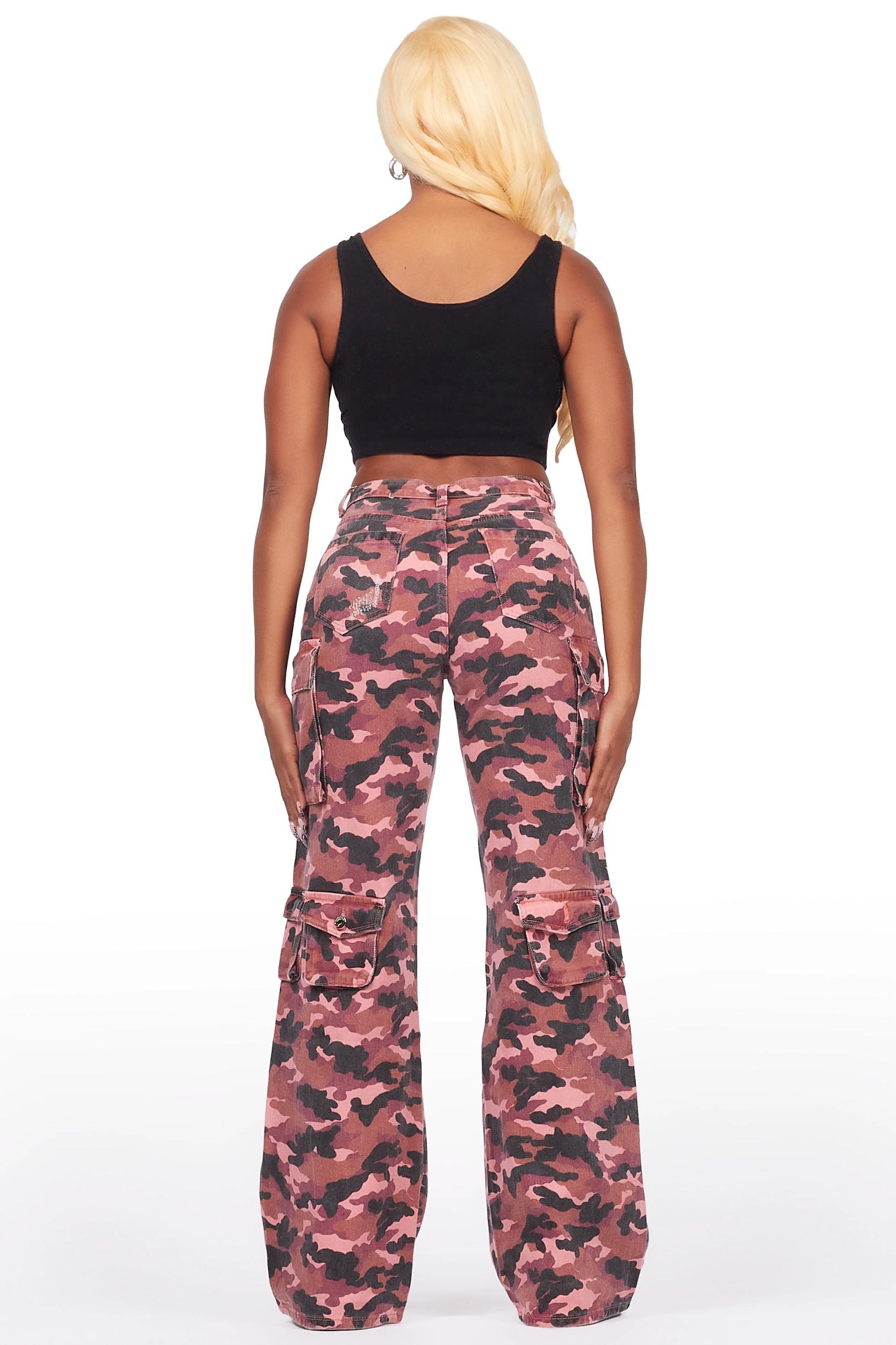 Jahmani Pink Camo Stretch Wide Leg Jean Female Product Image