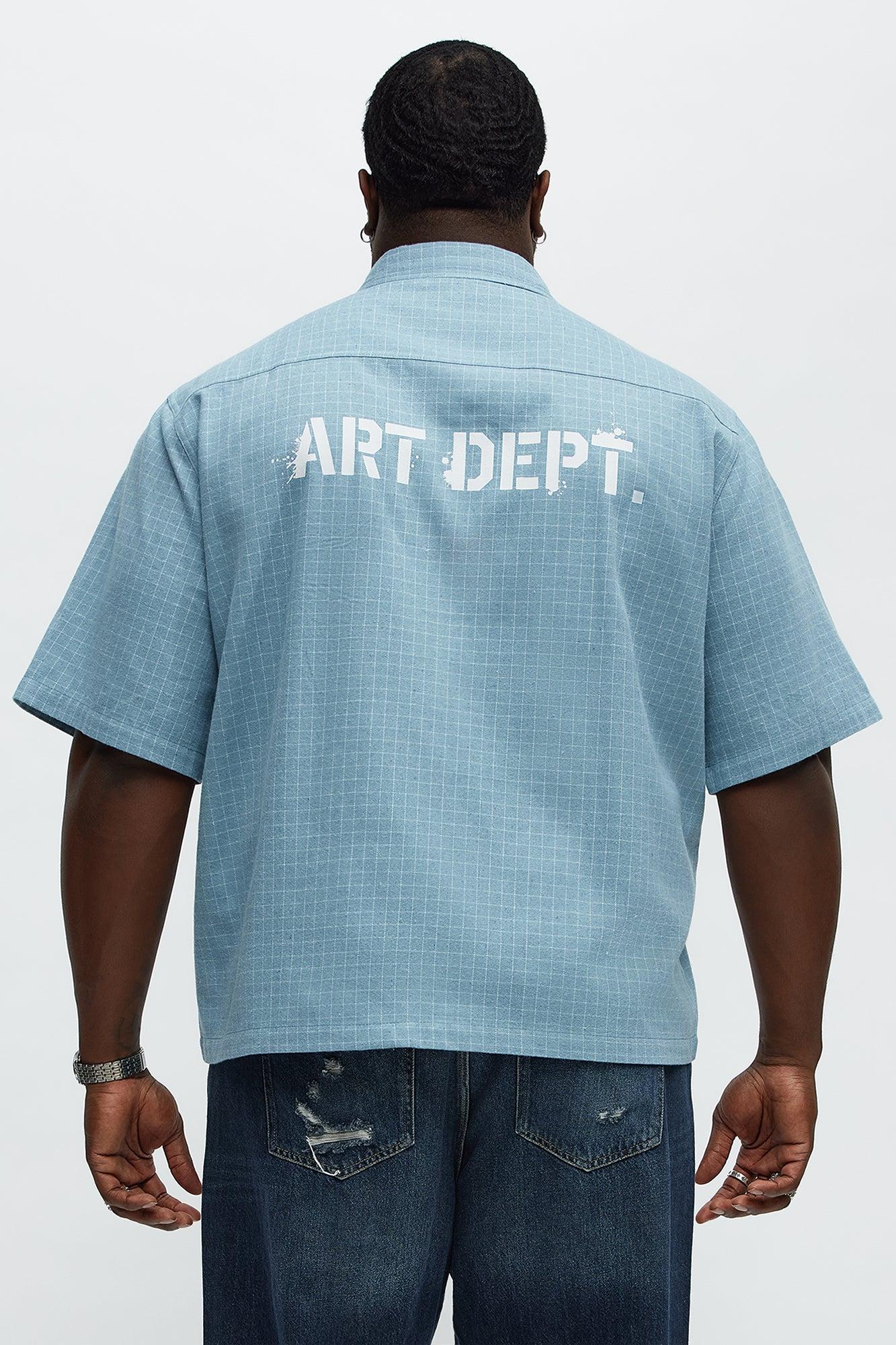 Art Dept. Cropped Button Up Shirt - Dusty Blue Product Image