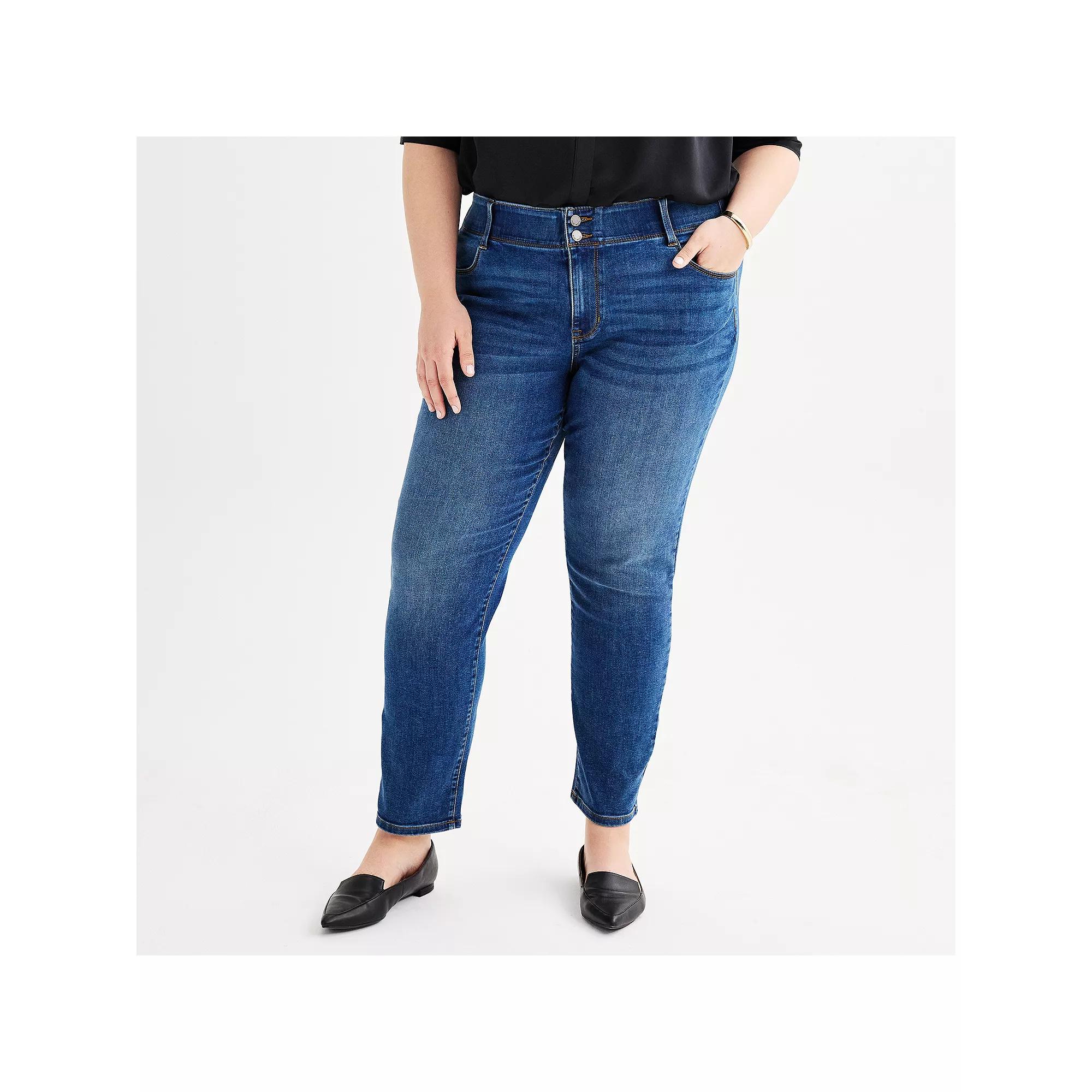 Plus Size Nine West Slim Straight Tummy Control Jeans, Women's, Size: 14 W, Medium Blue Product Image