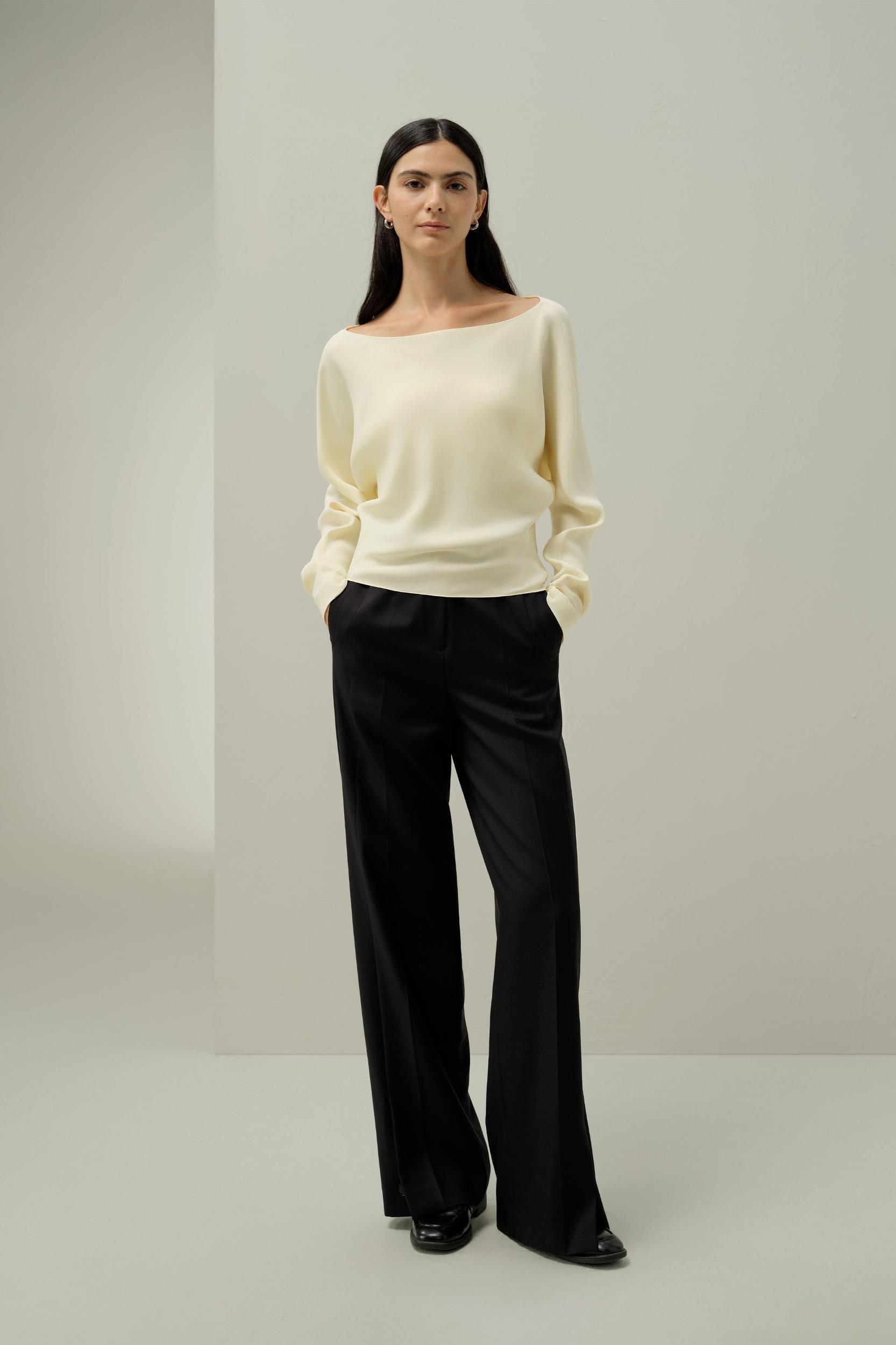 Long Sleeve Gathered Silk Top Product Image