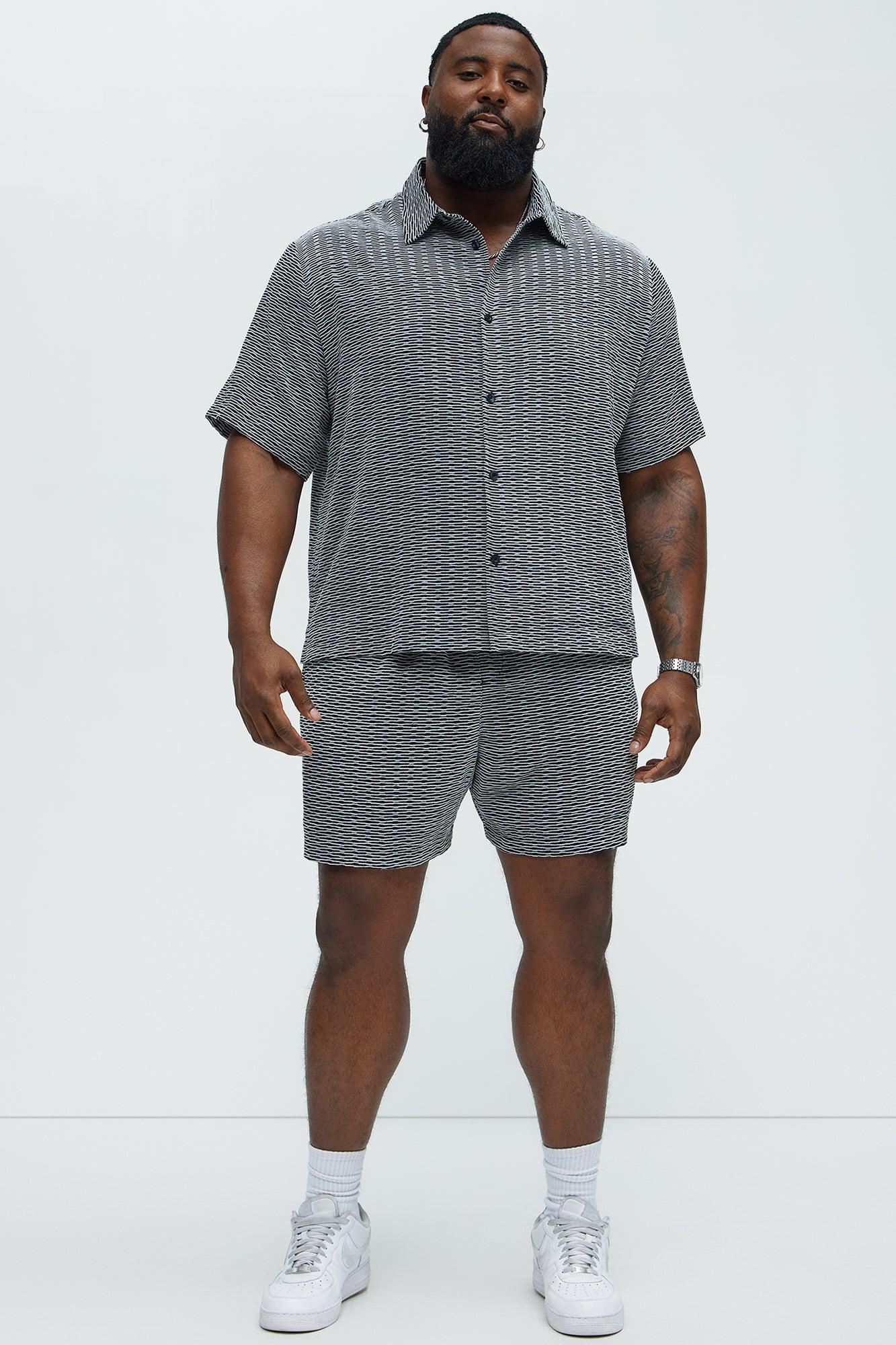 Textured Chenille Pattern Button Up Shirt - Black/White Product Image