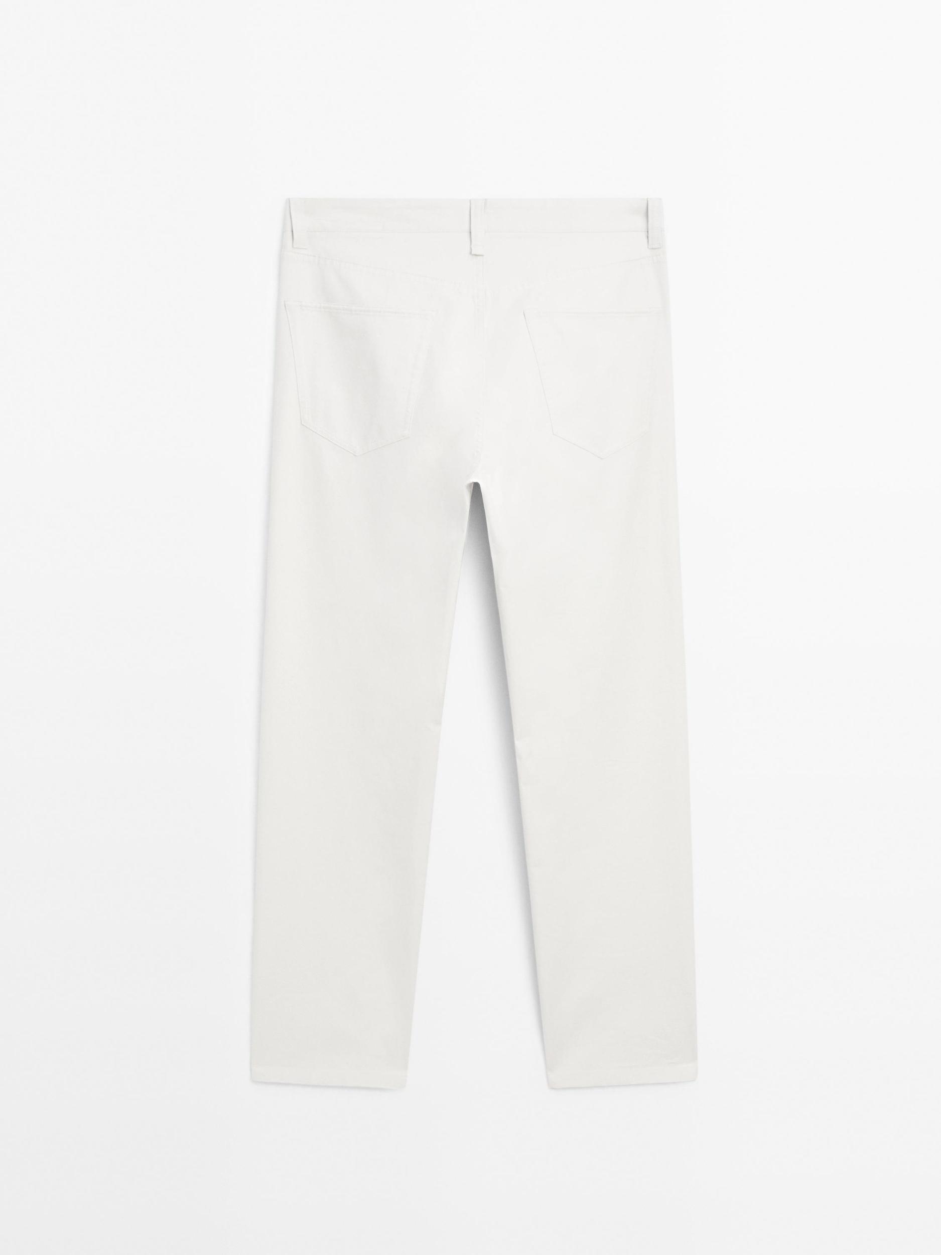 Lightweight tapered fit denim-effect trousers Product Image
