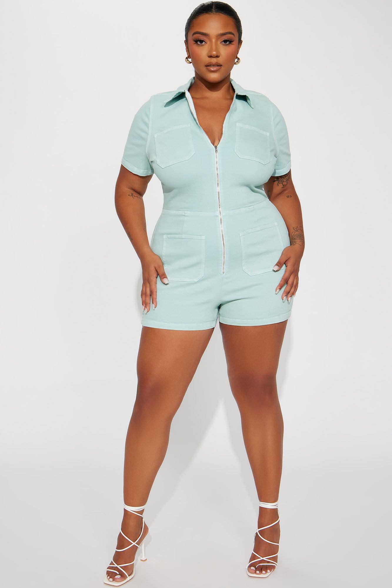 Ana Denim Romper - Sage Product Image