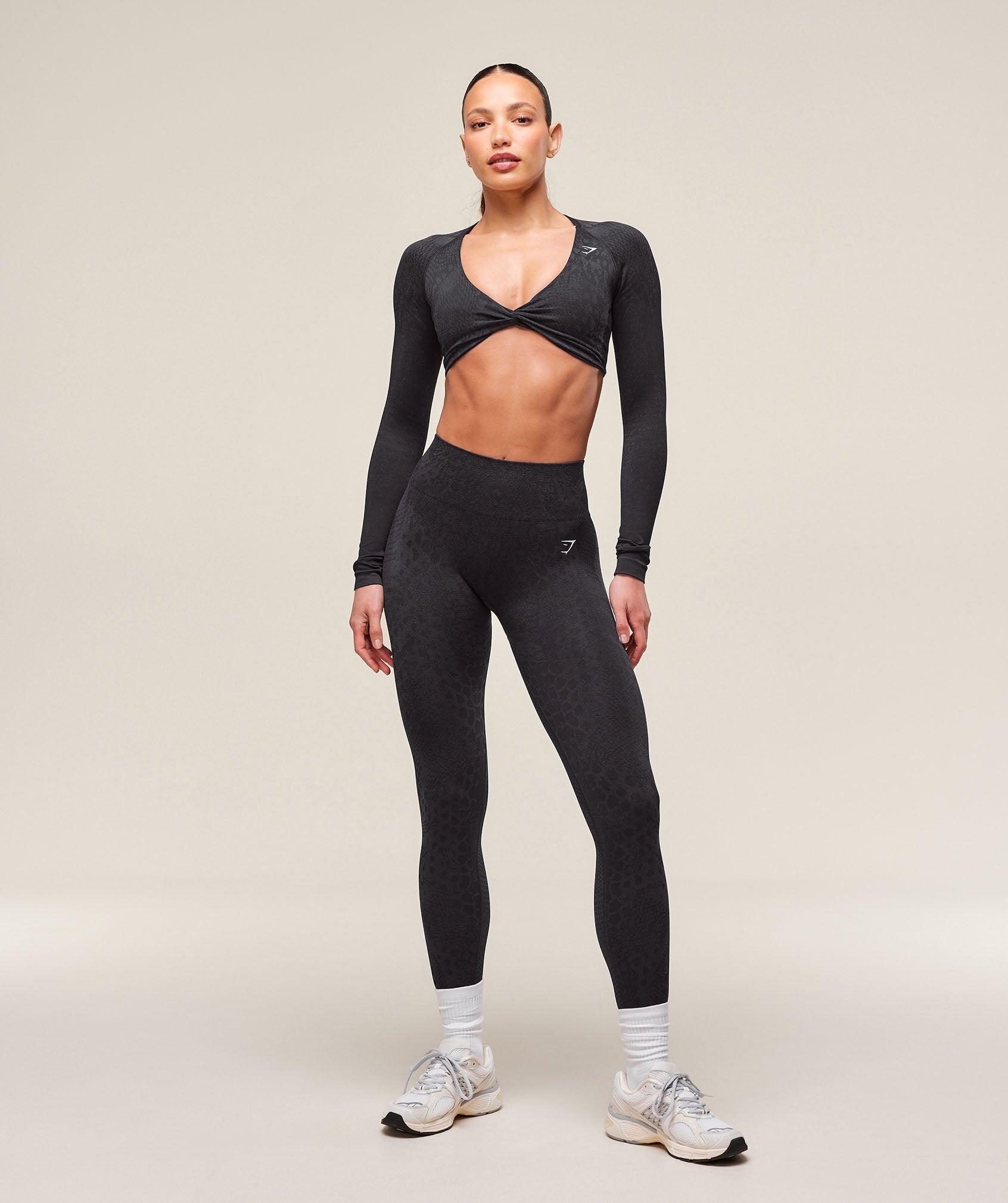 Gymshark Adapt Animal X Whitney Seamless Long Sleeve Top - Black/Asphalt Grey Female Product Image