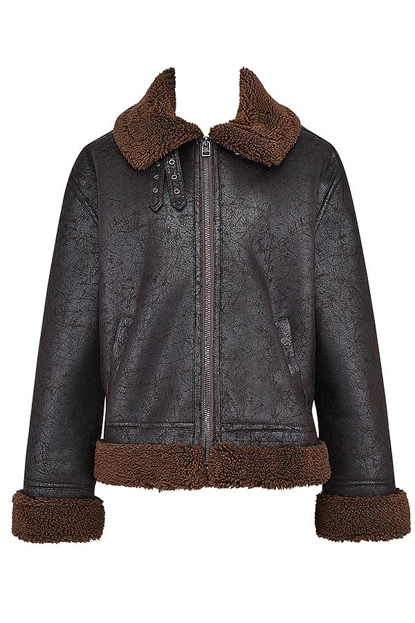Madden  brown vegan shearling aviator jacket - sale Product Image
