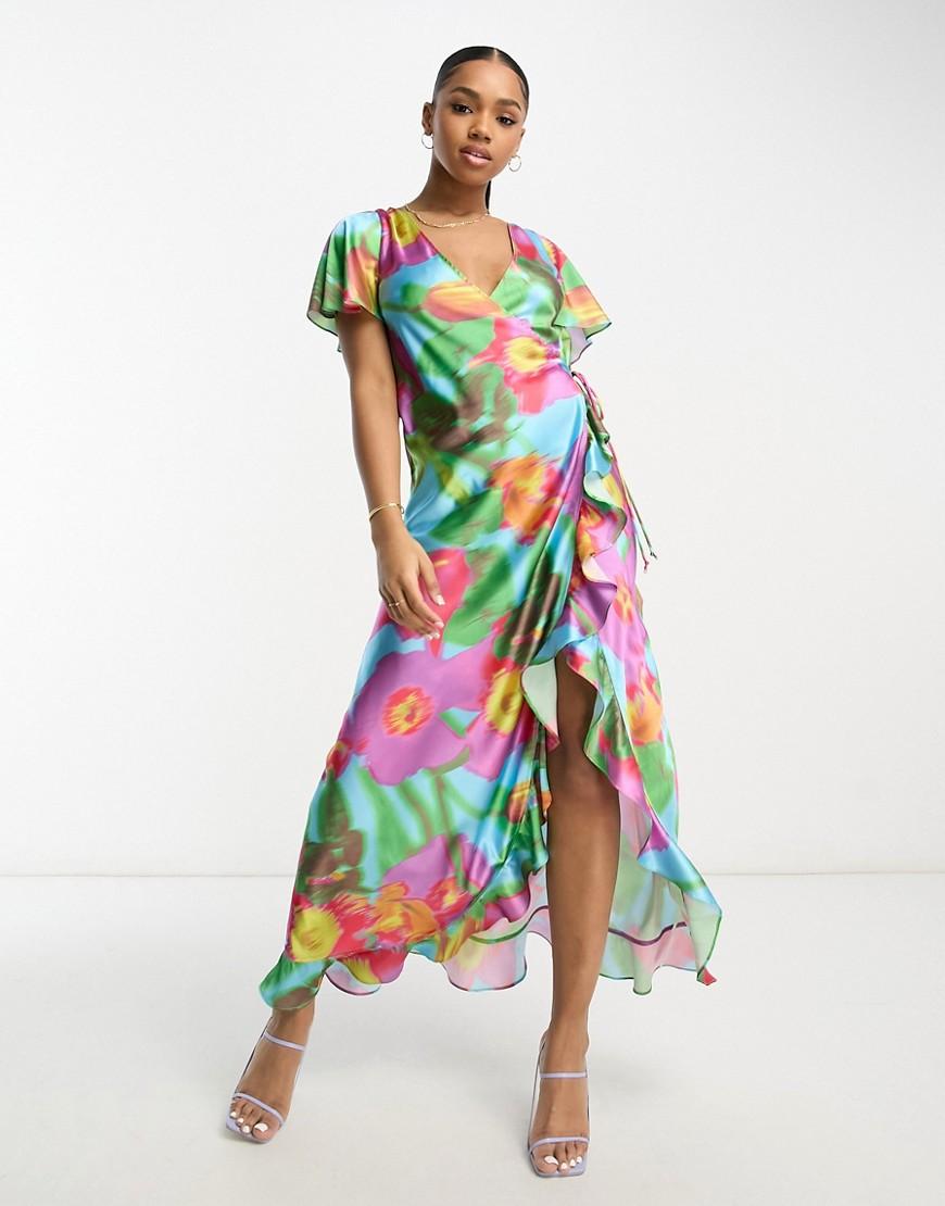 ASOS DESIGN ruffle detail wrap satin maxi dress Product Image