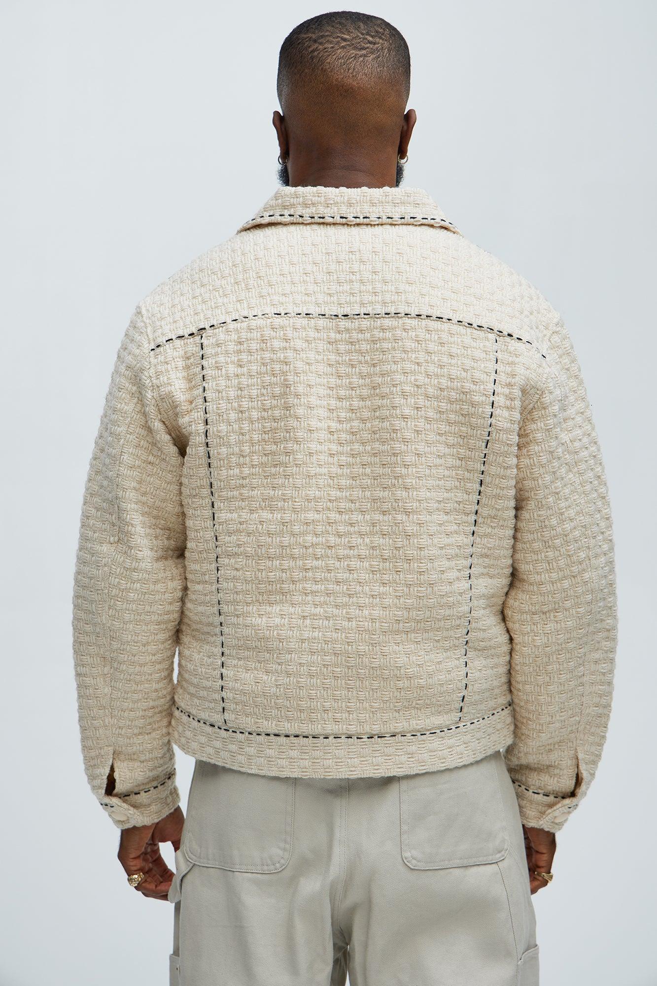 Beverly Tweed Contrasting Stitch Trucker Jacket - Cream Product Image