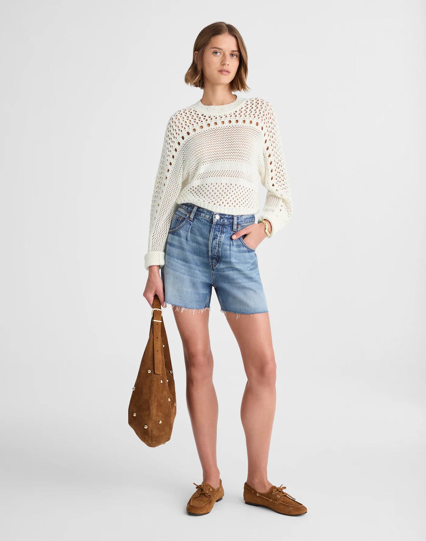 Open-Stitch Cotton Pullover Sweater Product Image