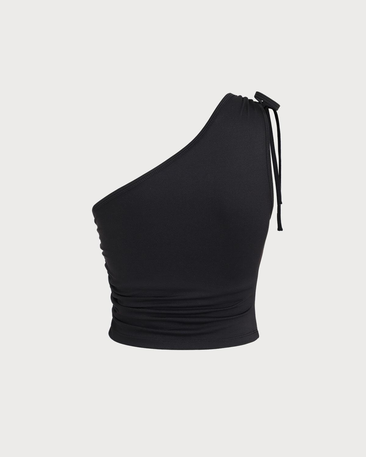 Black One Shoulder Yoga Tank Top Product Image