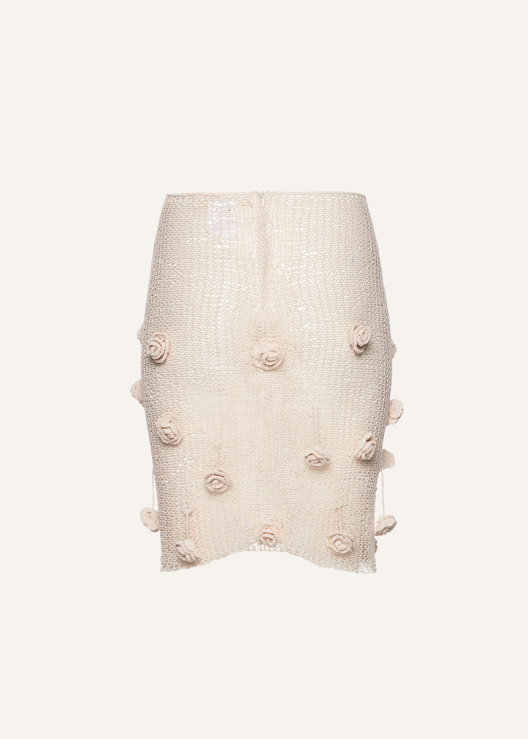 Crochet flower embellished mini skirt in cream Product Image