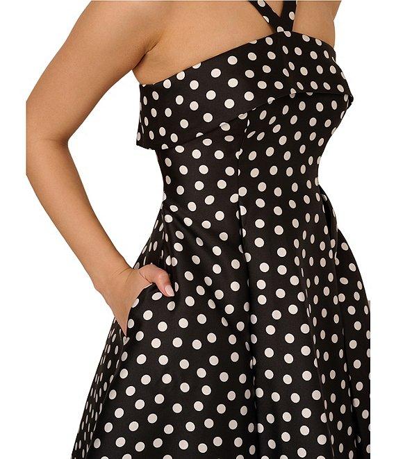 Adrianna Papell Halter Neck Polka Dot Mikado A-Line Midi Dress Product Image