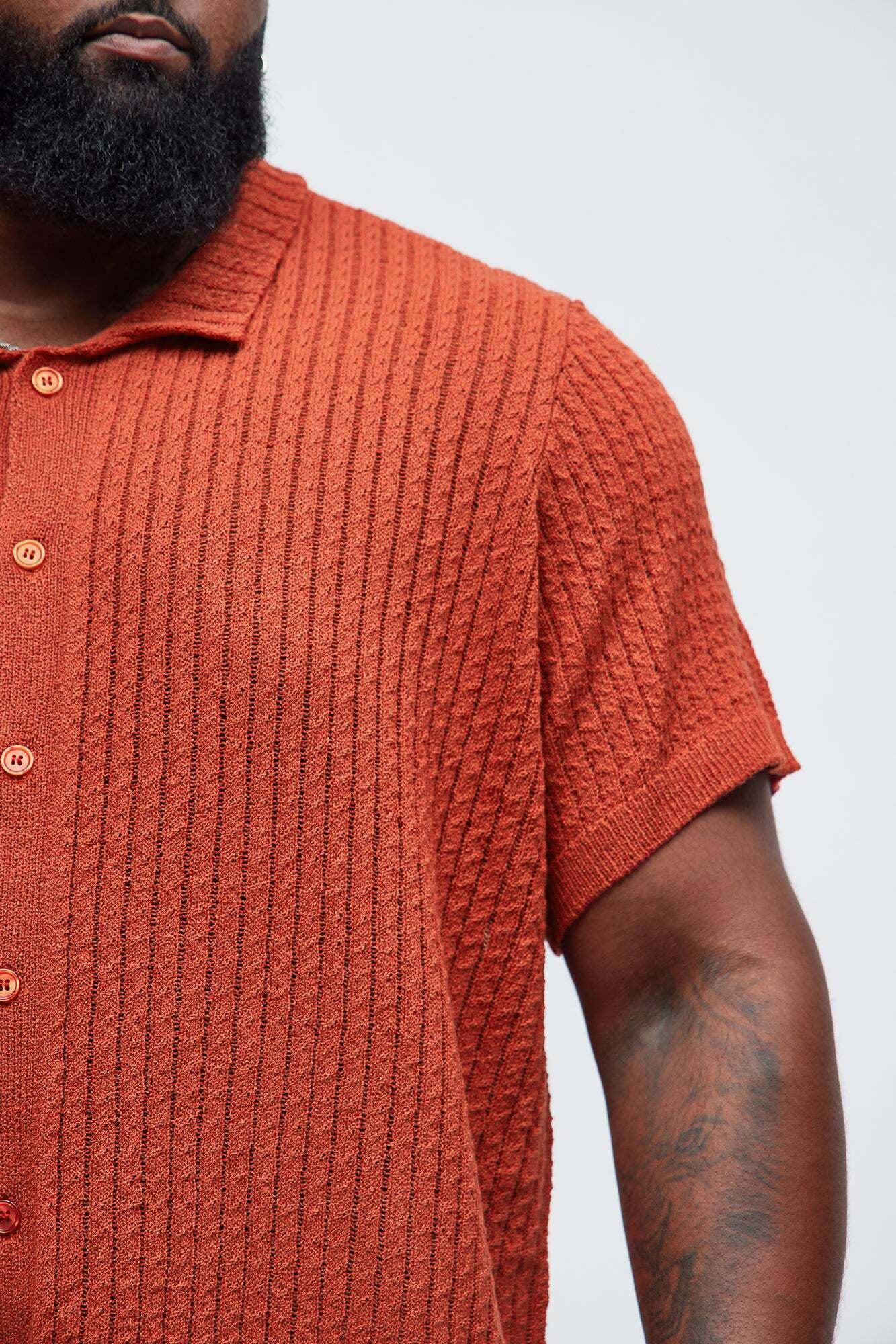 Perez Stripe Knit Shirt - Rust Product Image