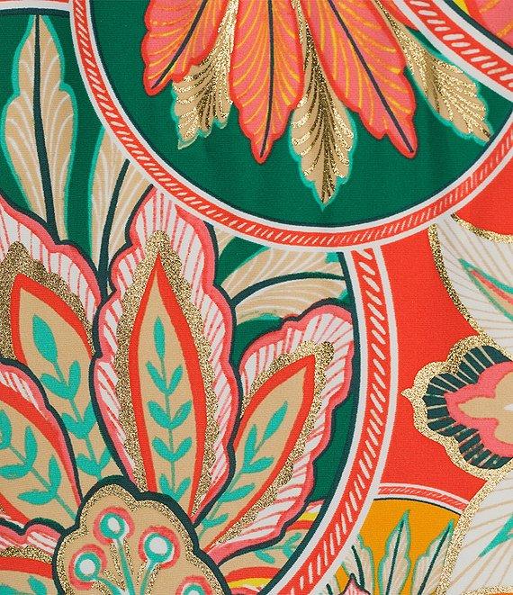 Jude Connally Kristen Stained Glass Print Jude Cloth Stretch Knit Wrinkle-Free Split V-Neck Sleeveless A-Line Midi Dress Product Image