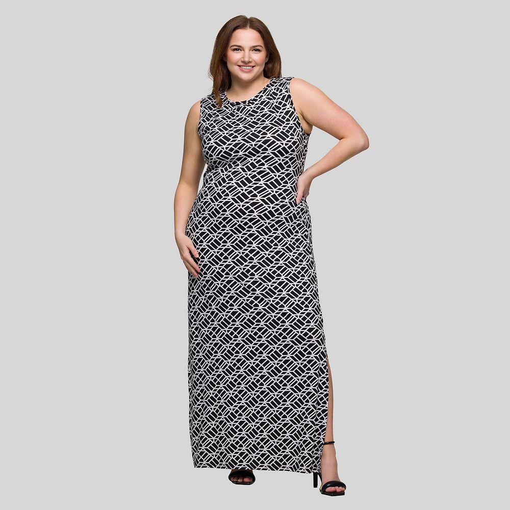 Plus Size 24Seven Comfort Apparel Sleeveless Side Slit Maxi Dress, Women's, Size: 2XL, Black Team Product Image