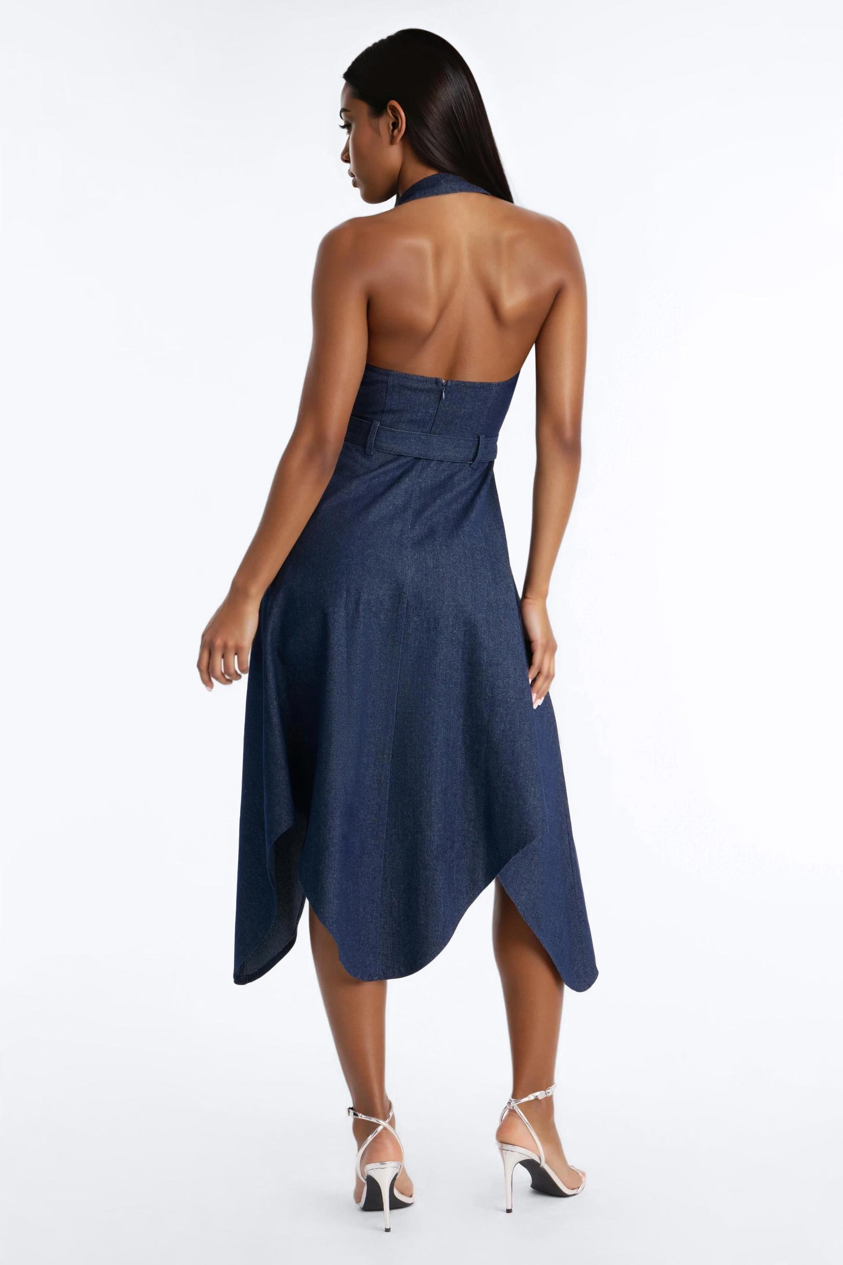Alana Belted Denim Midi Dress - Dark Wash Female Product Image
