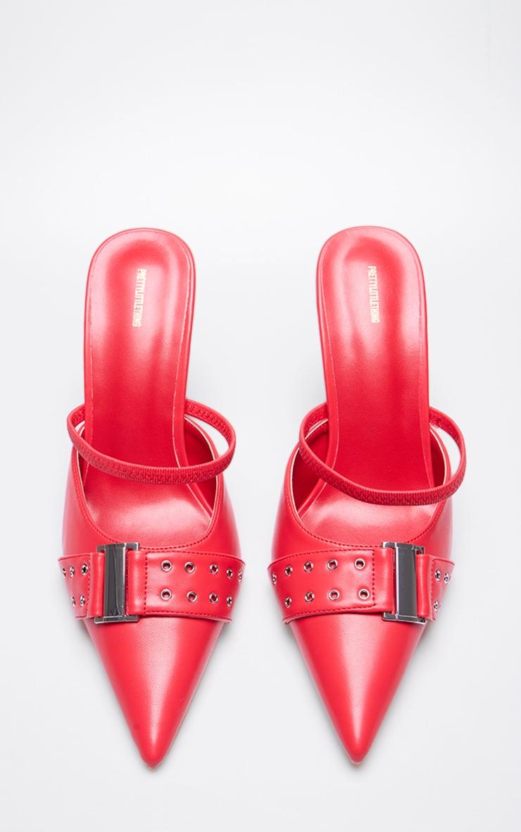 Red Pu Point Toe Buckle Detail Mid Heeled Courts Product Image