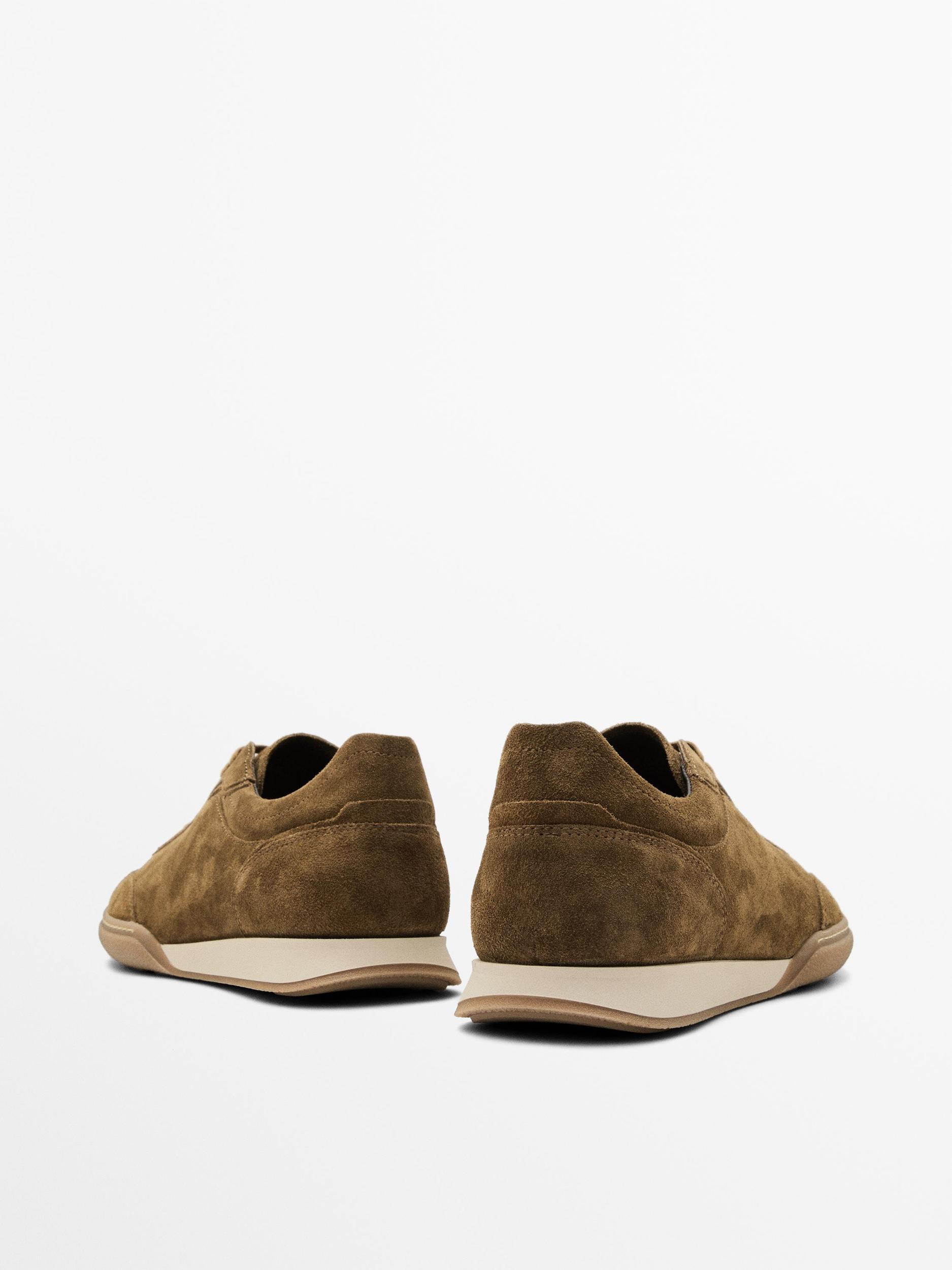 Split leather trainers with contrast soles Product Image